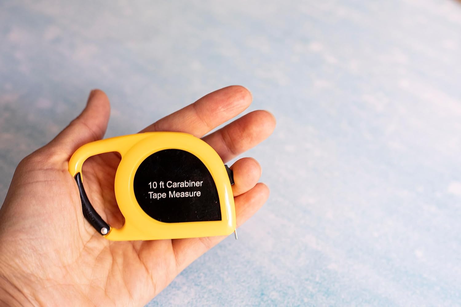Carabiner Mini Tape Measure - Metric and Imperial 10 ft/ 300 cm - Metal Measuring Blade, Quick Read, Auto-Lock and Pocket Size, Shock Absorbent Case, Ideal for at Home and in Office Use