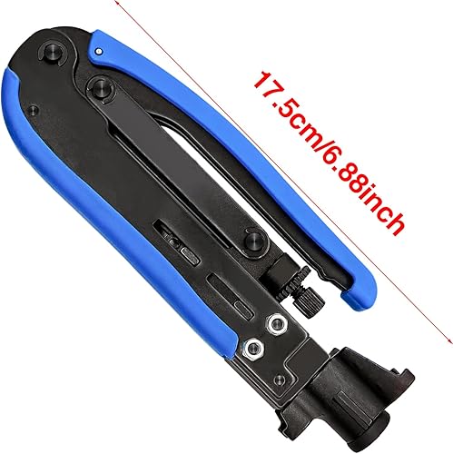 Miniatura 6 de Taiss Herramienta de compresión coaxial Kit de crimpadora de cable coaxial con 20 conectores RG6 estilo F, ajustable RG6 RG59 RG11 75-5 75-7