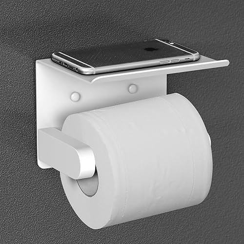 Miniatura 2 de VAEHOLD Soporte de papel higiénico autoadhesivo con estante para teléfono, soporte de rollo de papel higiénico montado en la pared de acero
