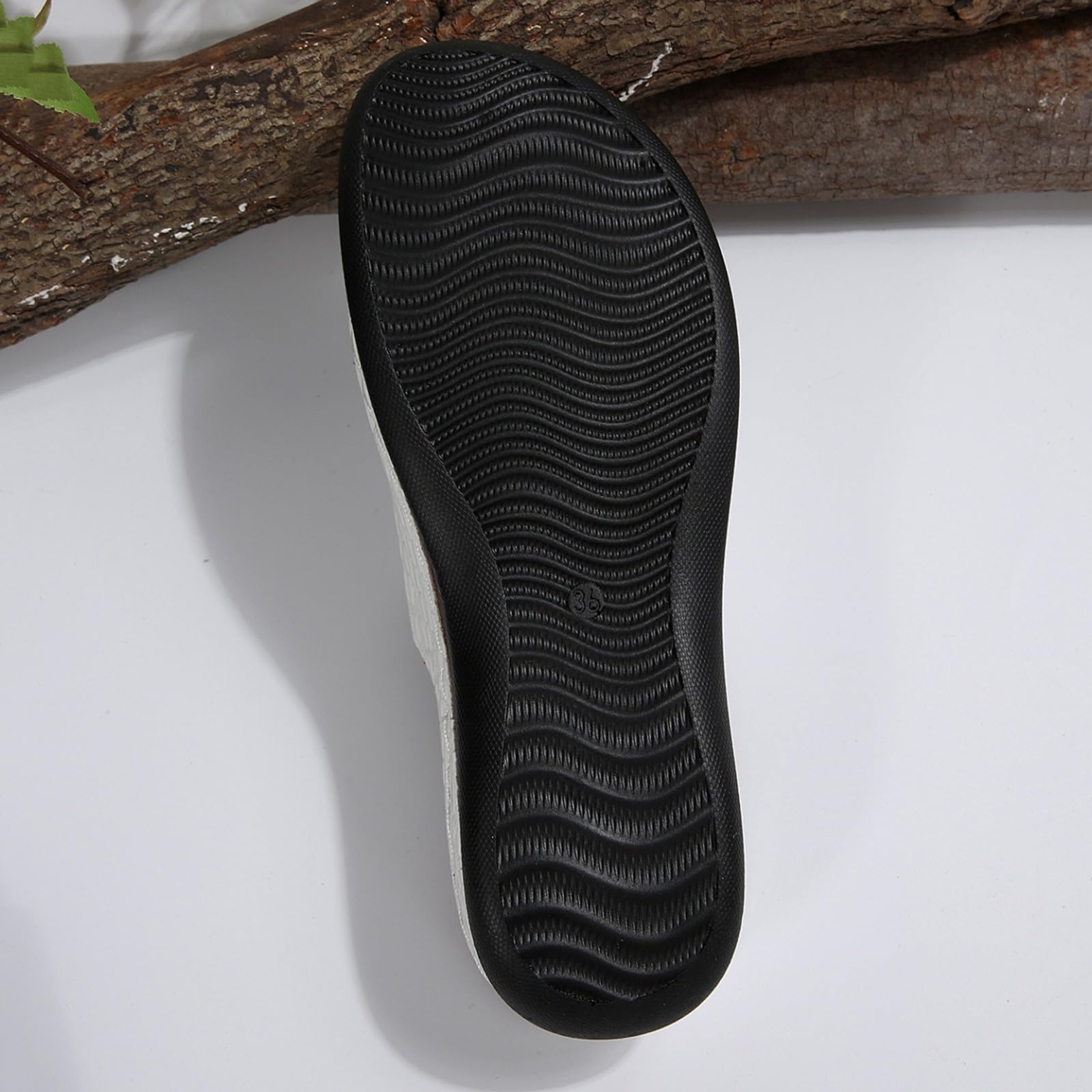 Pantofole estive da donna, vestibilità ampia, pantofole da donna in pelle, comode pantofole con morbido tessuto in pelle, bocca di pesce, fondo spesso, antiscivolo, leggere, con supporto per arco