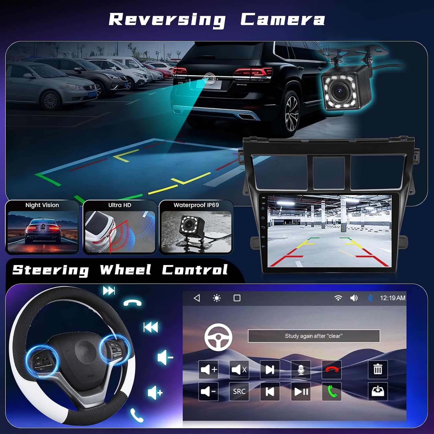 Car Radio for Toyota Vios Yaris 2007 2008 2009 2010 2011 2012, 9 inch Android Touchscreen Stereo with Carplay/Android Auto, You-Tube, Bluetooth, SWC, FM/RDS, DSP