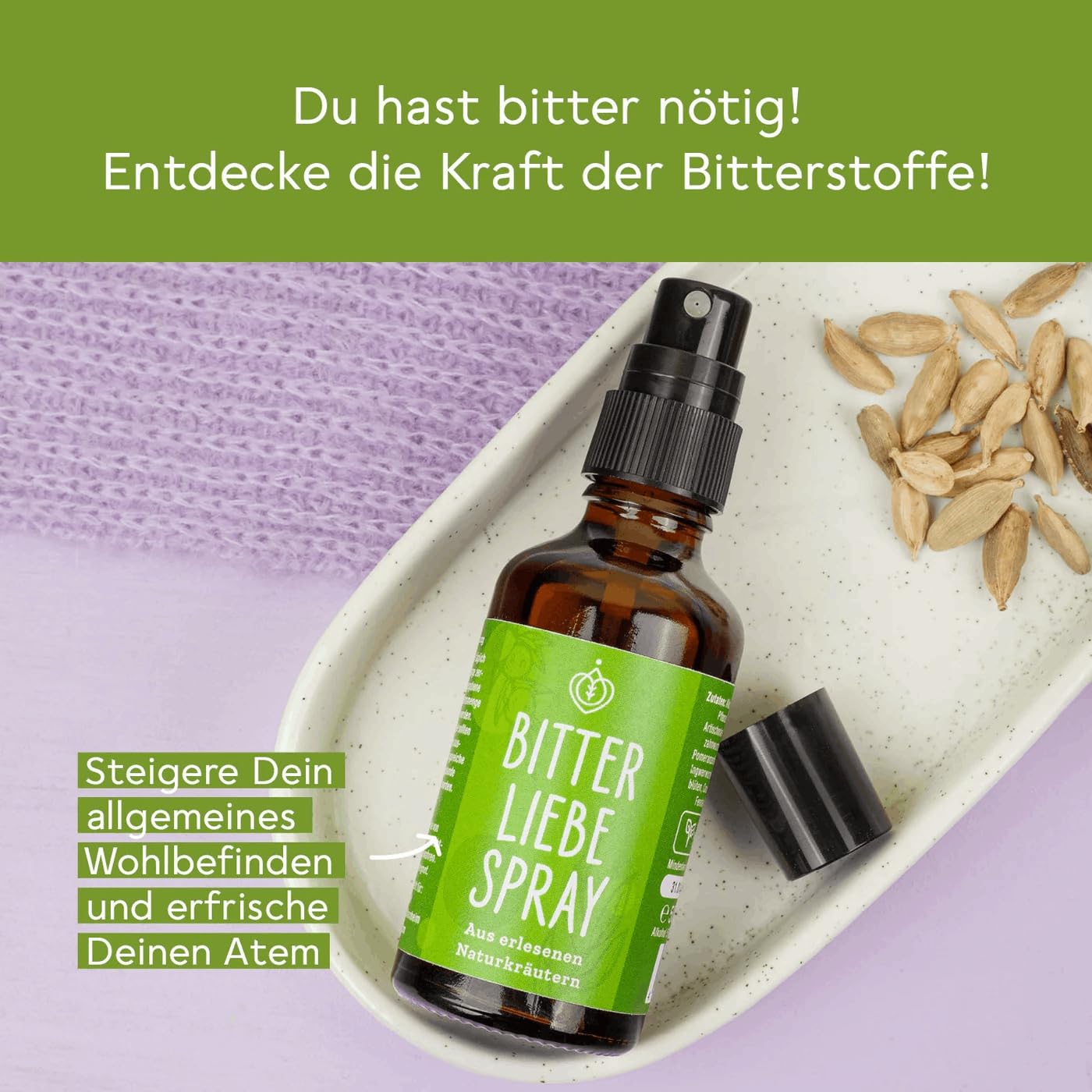 BitterLiebe - Bitterstoffe Spray 50ml - Bittertropfen als praktisches Spray - Artischocke & Löwenzahn gegen Süßhunger - nach Hildegard von Bingen