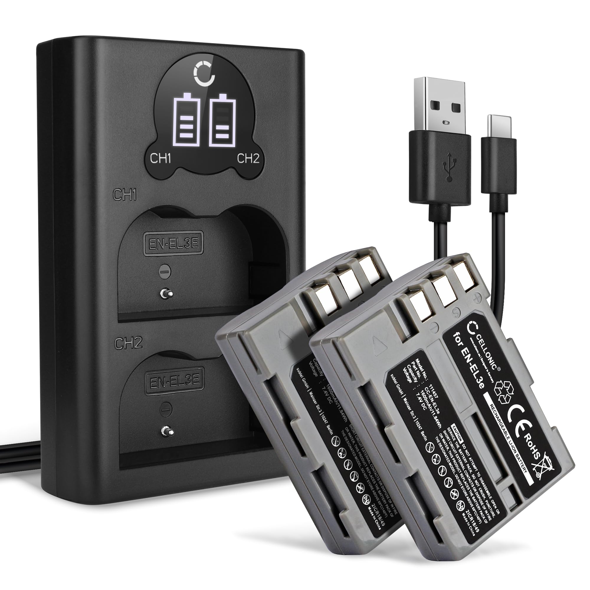 CELLONIC 2X Batterie Compatible avec Nikon D100, D200, D300, D300S, en-EL3