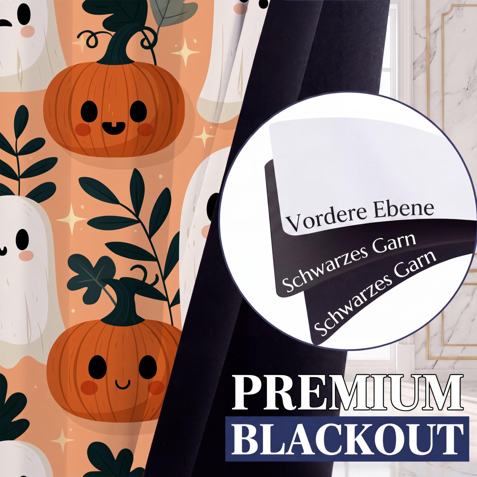 Cortinas opacas estampadas, dibujos animados de Halloween, 66 pulgadas de