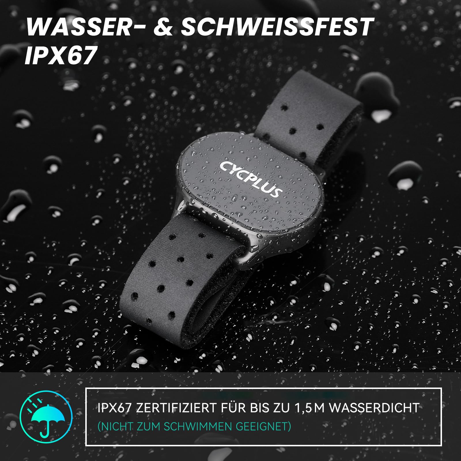 CYCPLUS Herzfrequenzmesser Armband, Bluetooth 5.1 ANT+ HR Monitor mit HR Zone LED Anzeige, IP67 Wasserdicht, Verwendung für Laufen Radfahren Fitness und andere Sportarten(schwarz)