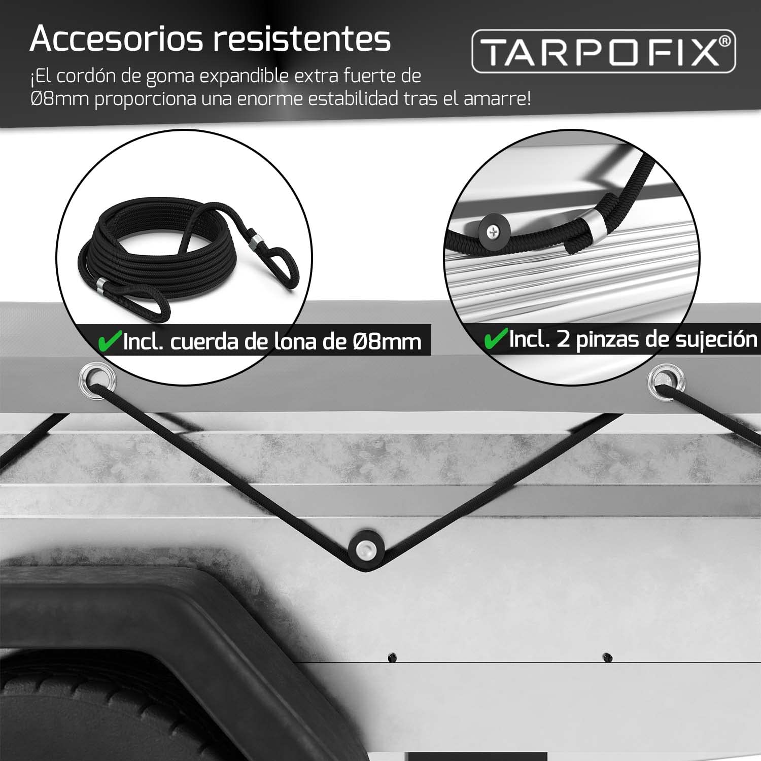 Tarpofix® Lona para Remolque Plana 258 x 136 x 8 cm Incl. Cuerda de Cubierta - Lona Remolque con Bordes Reforzados, de PVC - Cubierta para Varios Modelos de remolques de automóviles de 750kg & 1000kg
