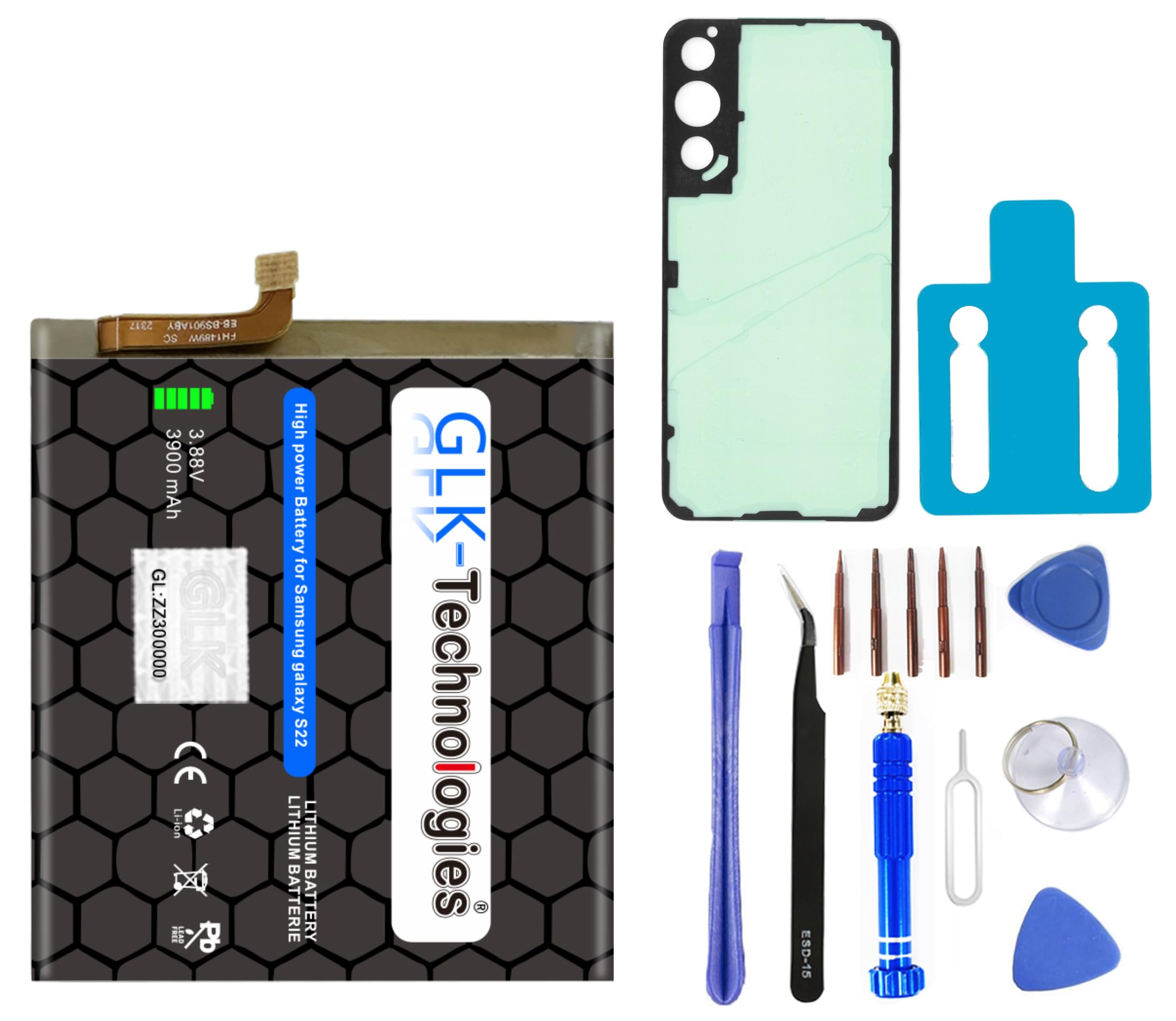High Power Ersatzakku kompatibel mit Samsung Galaxy S22 5G SM-S901 EB-BS901ABY | GLK-Technologies® Battery | accu | 3900 mAh Akku | inkl. Profi Werkzeug Set Kit NUE 2026 BJ