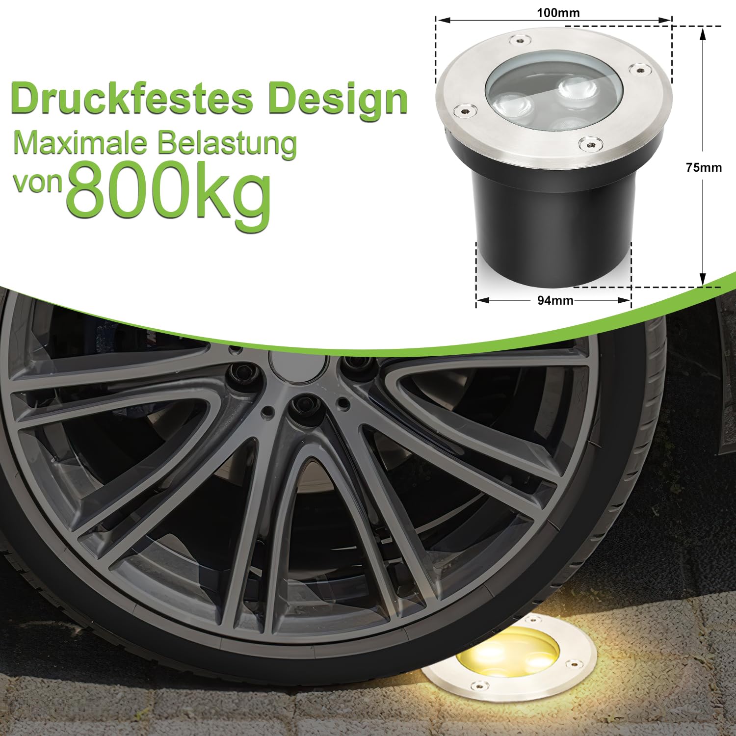 Daromigo Faretto da incasso a pavimento, rotondo, bianco caldo, 3 W, IP67, impermeabile, in acciaio inox, per terrazze/giardino/marciapiedi, patio, vialetto, prato, set da 8 pezzi