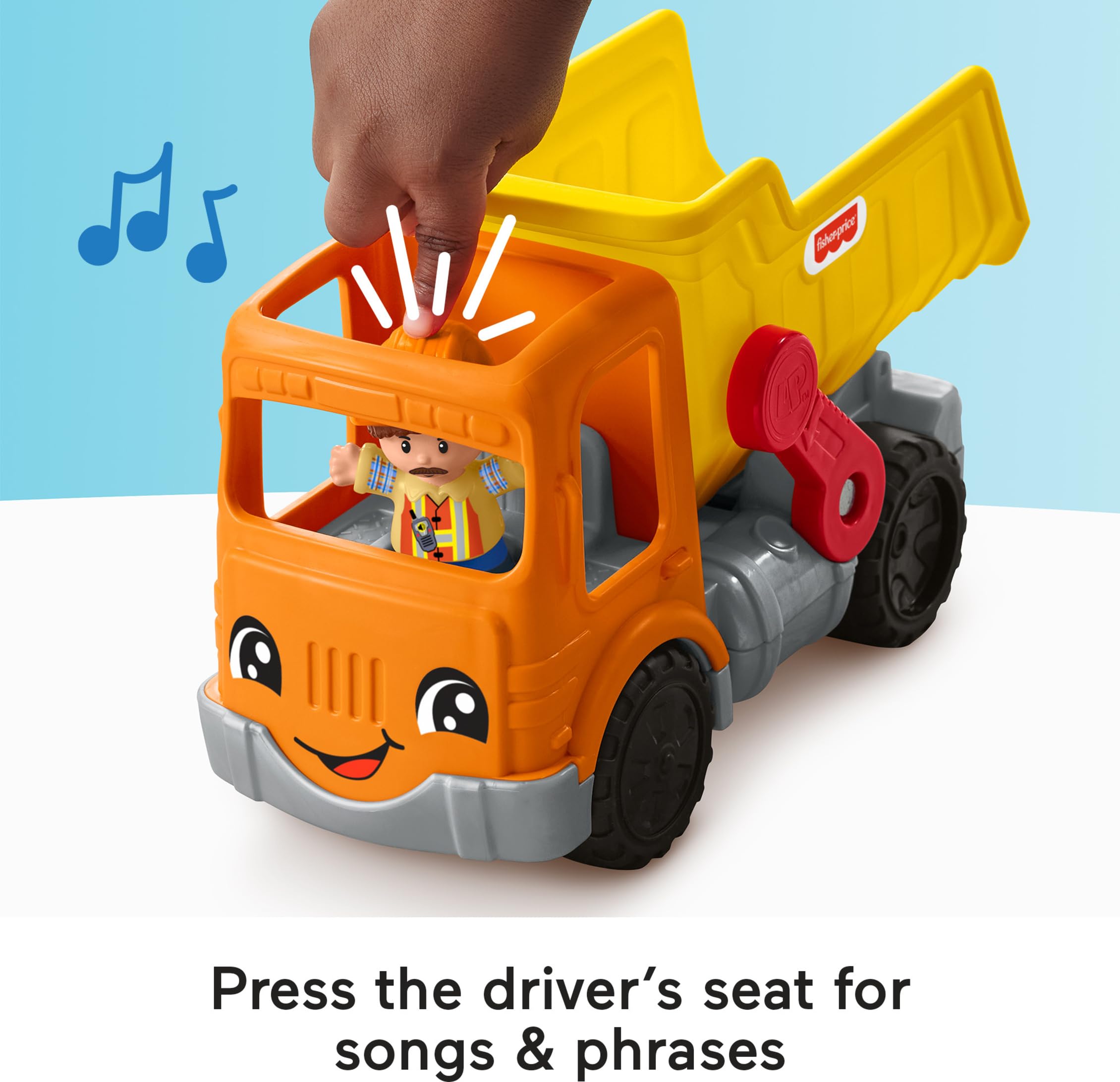 Fisher-Price Little People Camion à benne basculante, camion à benne basculante jaune orange avec sons et figurine - France