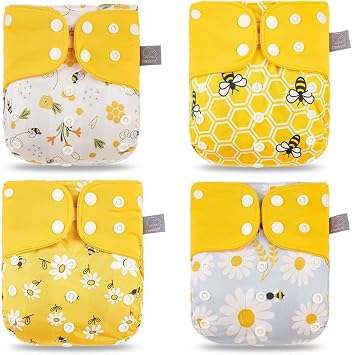 4pcs/Pack Baby Cloth Diapers Washable Reusable Pocket Cloth Diapers Quick Dry Breathable Waterproof One Size Adjustable for Baby Girls Boys Toddlers
