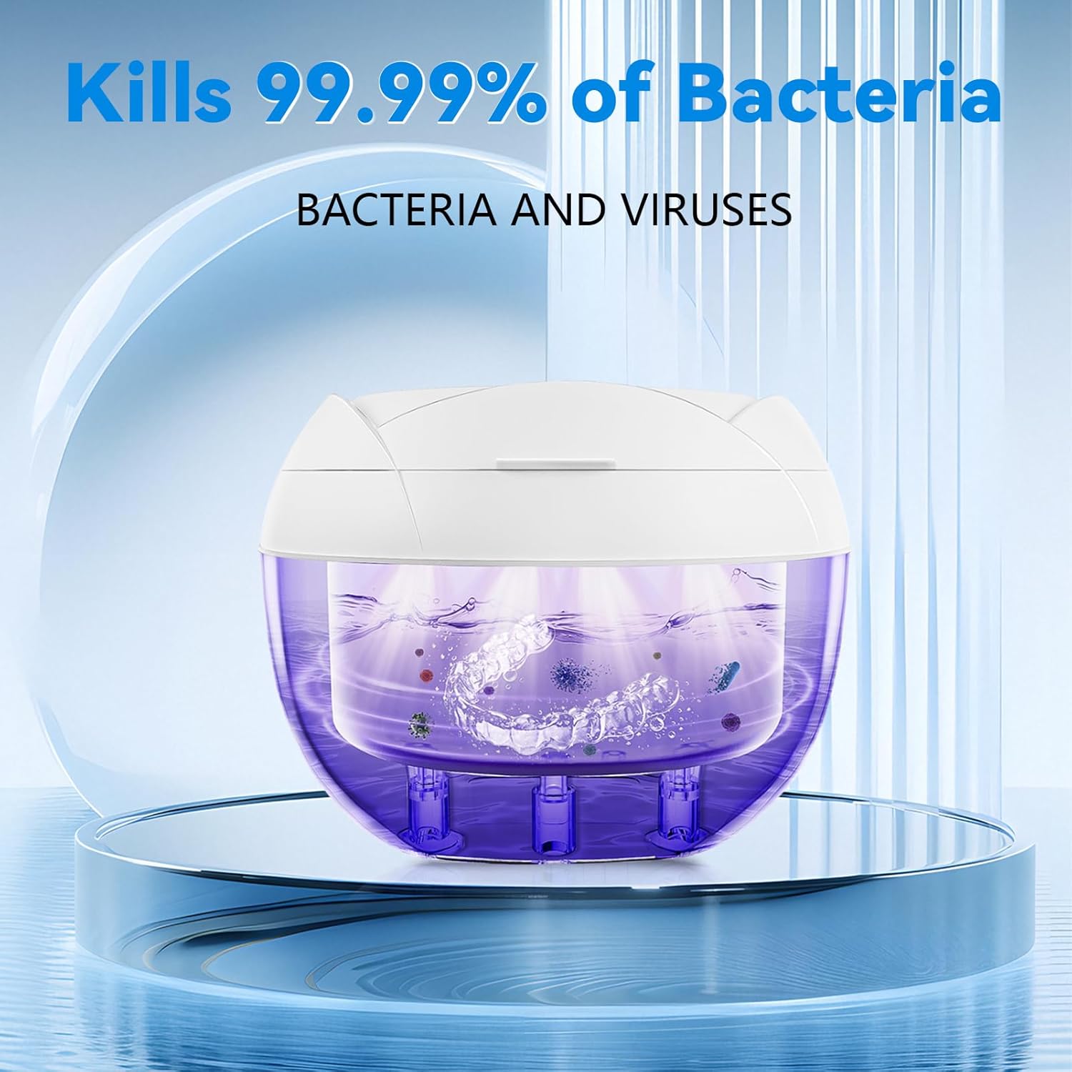 Dental Ultrasonic Retainer Cleaner Machine - 45kHz Cleaning Pod for Dentures, Mouth Guard, Aligner, Night Guard, Toothbrush Heads & Jewelry, 4 Cleaning Modes, Digital Timer, 200ML Capacity, White - Image 3