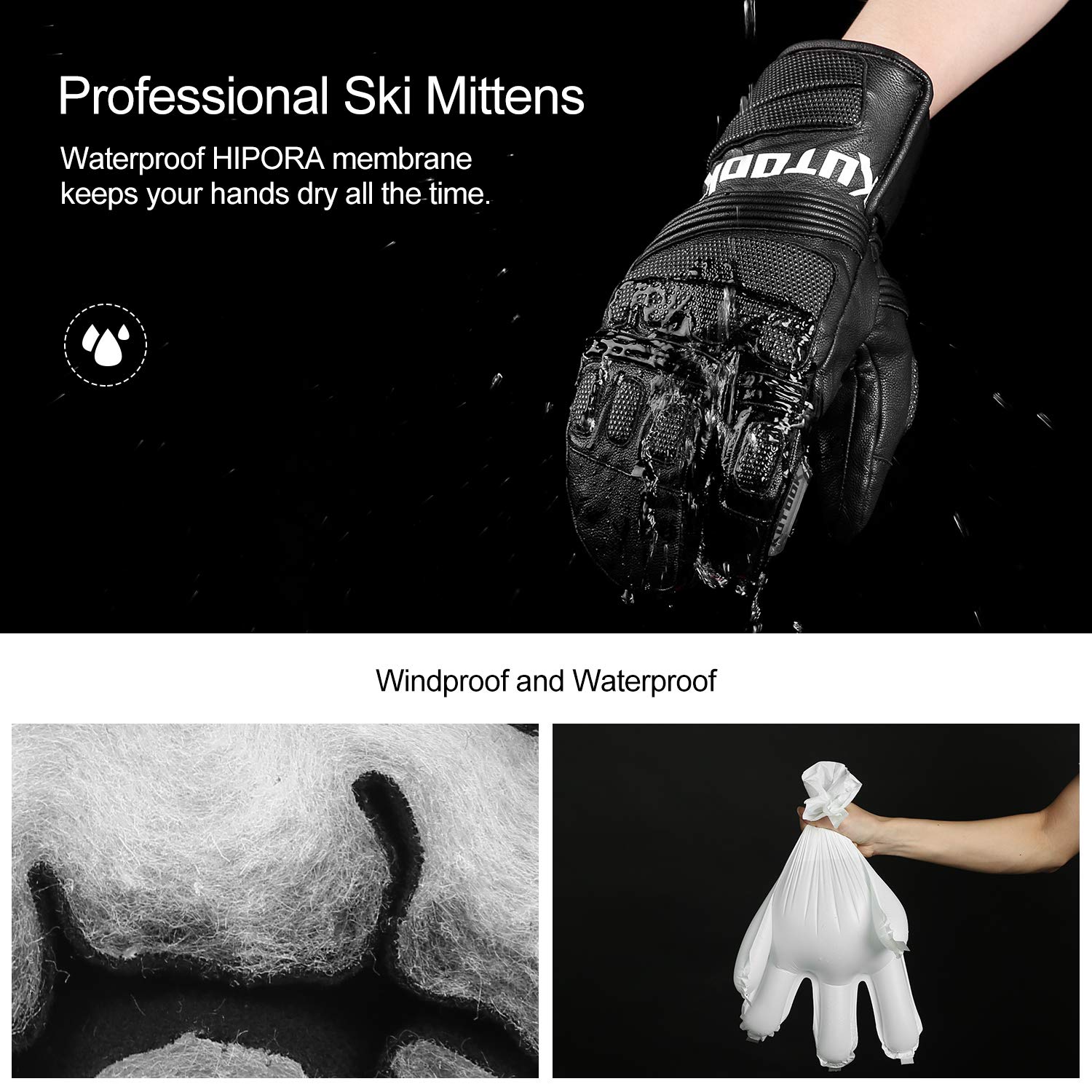 KUTOOK Guanti da Sci e Snowboard Professionale Impermeabili Antivento e Resistente per Sport Invernali da Uomo