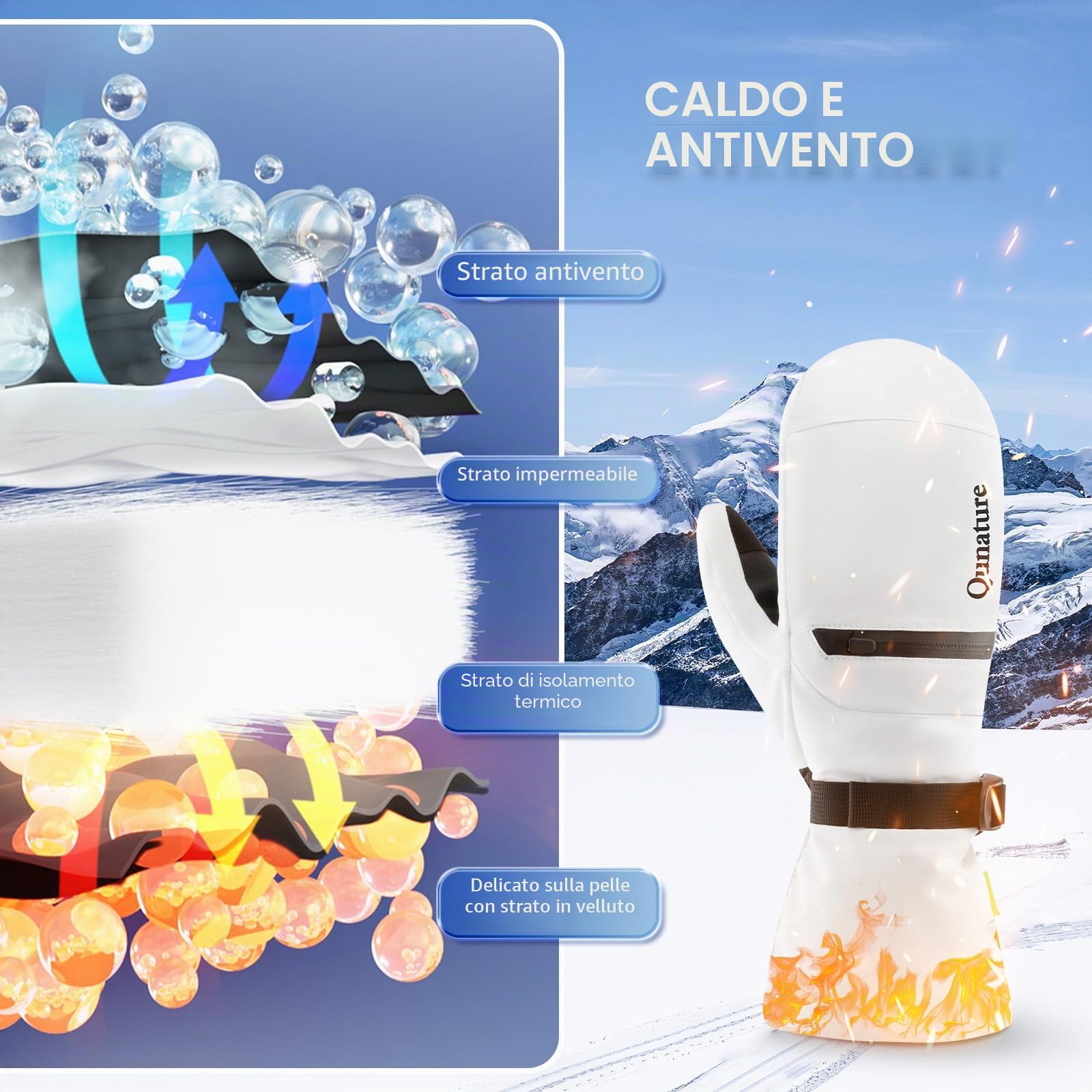 Guanti da Sci Invernali, Guanti a Dita Piene Impermeabili, Guanti Sportivi Antivento Caldo, Funzione Touchscreen, Guanti per Attività all'Aperto Come Sci, Snowboard, Escursionismo