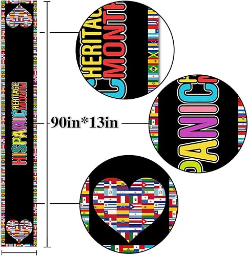 Miniatura 5 de Nepnuser Camino de mesa del mes de la herencia hispana, diseño de corazones de países latinos, decoración del hogar, cocina, comedor (13 x 90