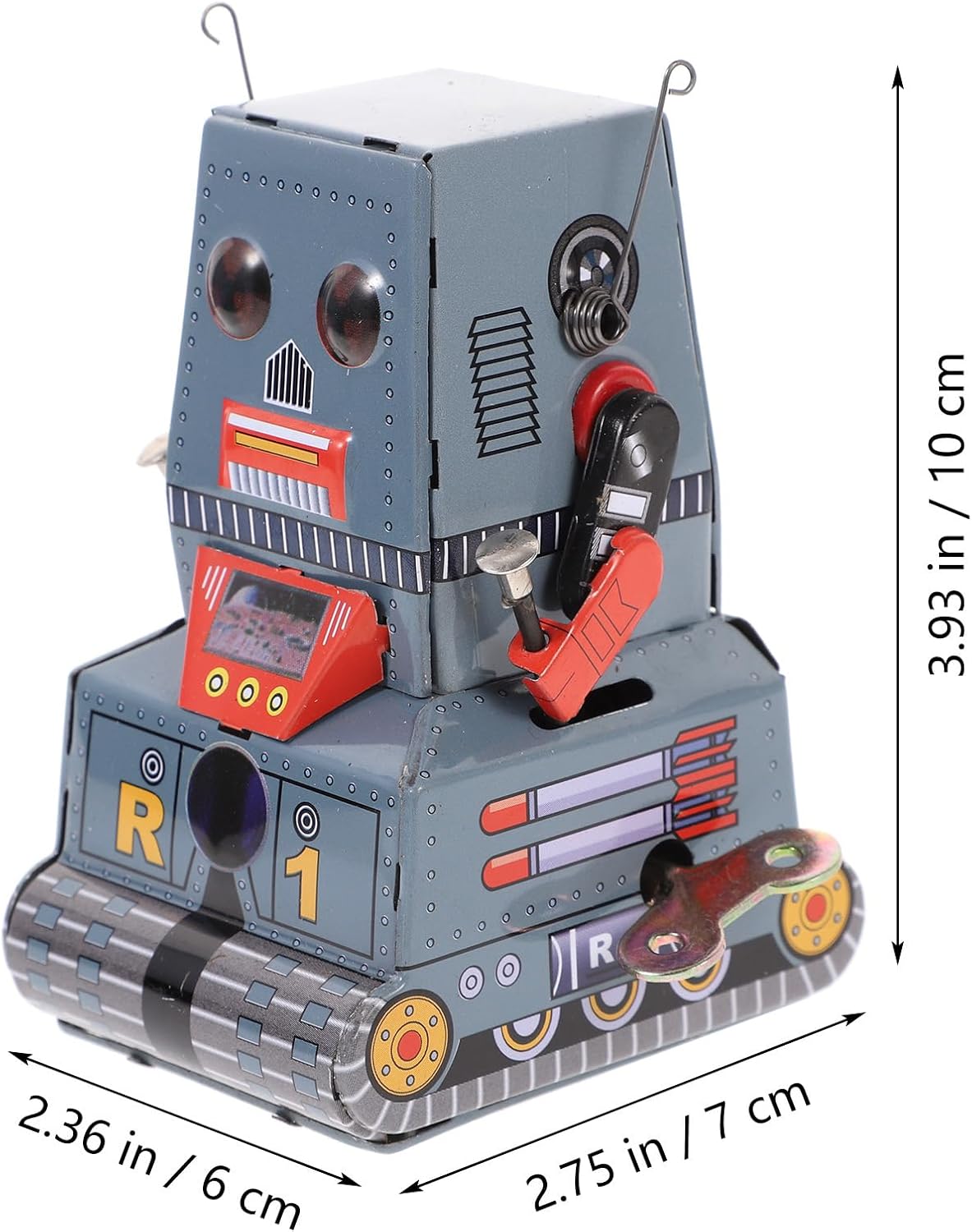 VOSAREA Wind Up Vintage Robot Retro Clockwork Spring Staute, Clockwork Tin Collectibles Figurine Tabletop for Photography Props, Party, Birthday, Festival, Surprise, Memories(3.93X2.36 Inch)