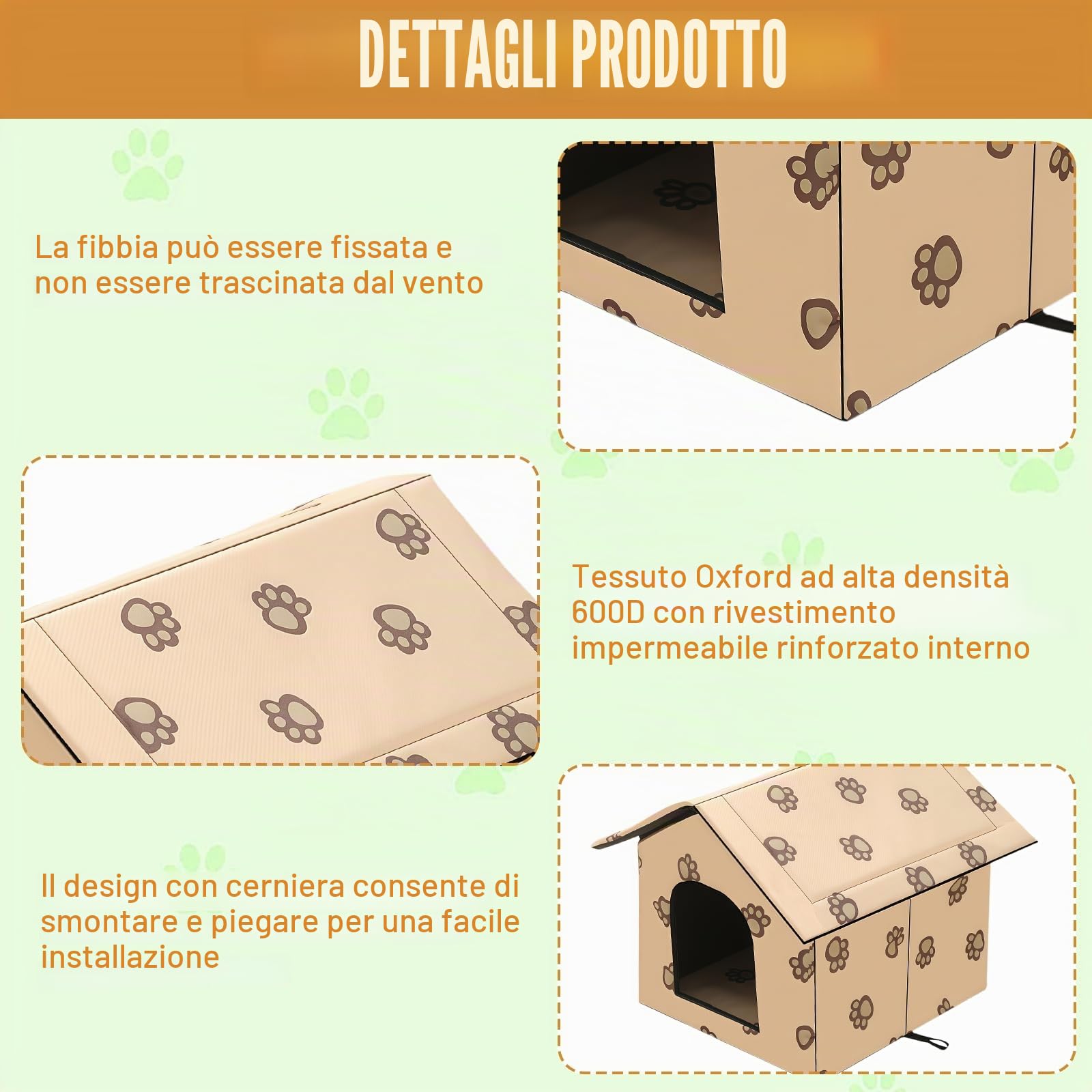 Casetta per Gatti da Esterno Resistente all'Inverno Impermeabile Grotta per Gatti: WIYETY 40x35x38cm Casetta per Gatti Pieghevole per Cani Piccoli Gatti, Calda Grotta per Cani Lavabile Casetta per