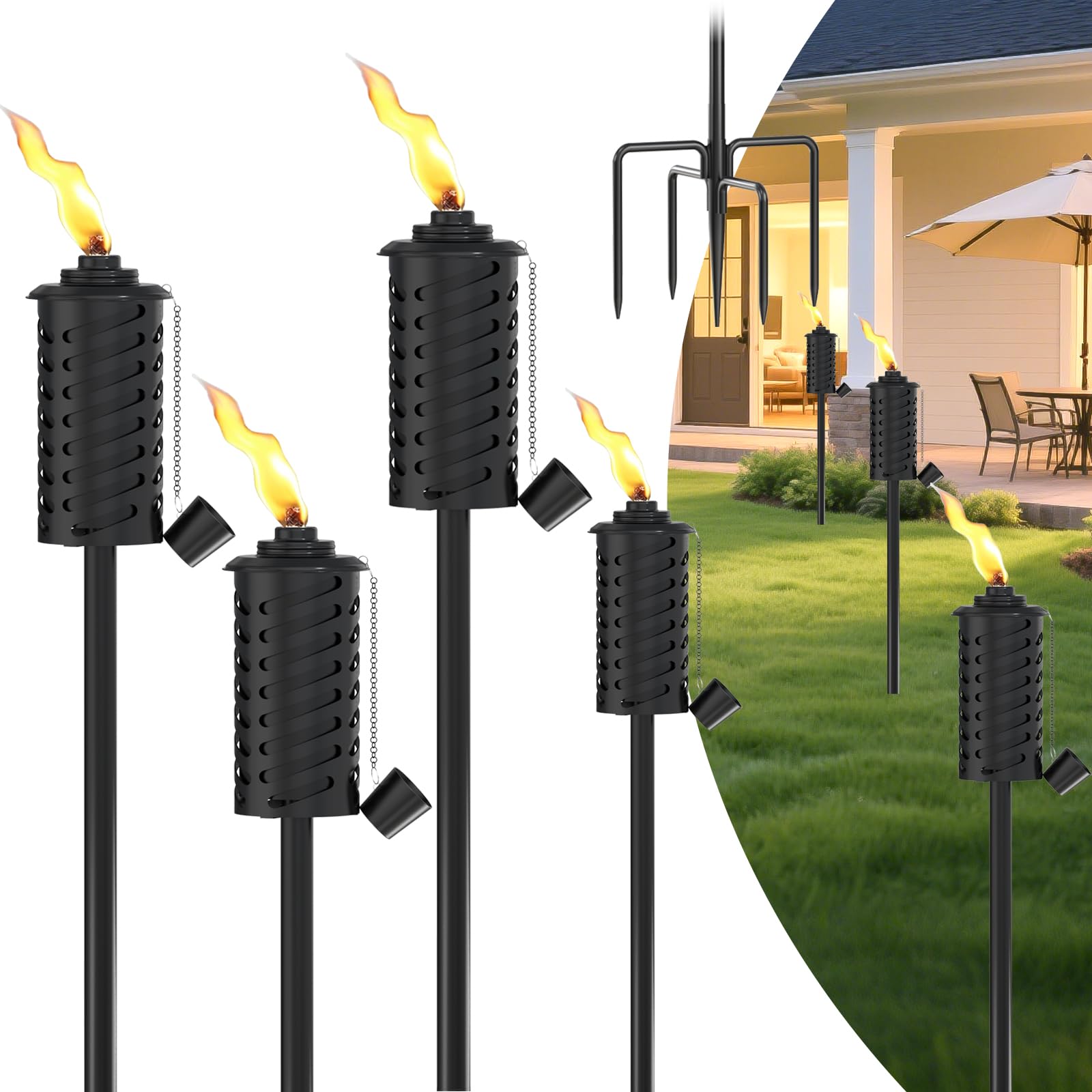 Lot de 6 torches à la citronnelle de 453,6 g pour l'extérieur avec 152,4 cm de haut