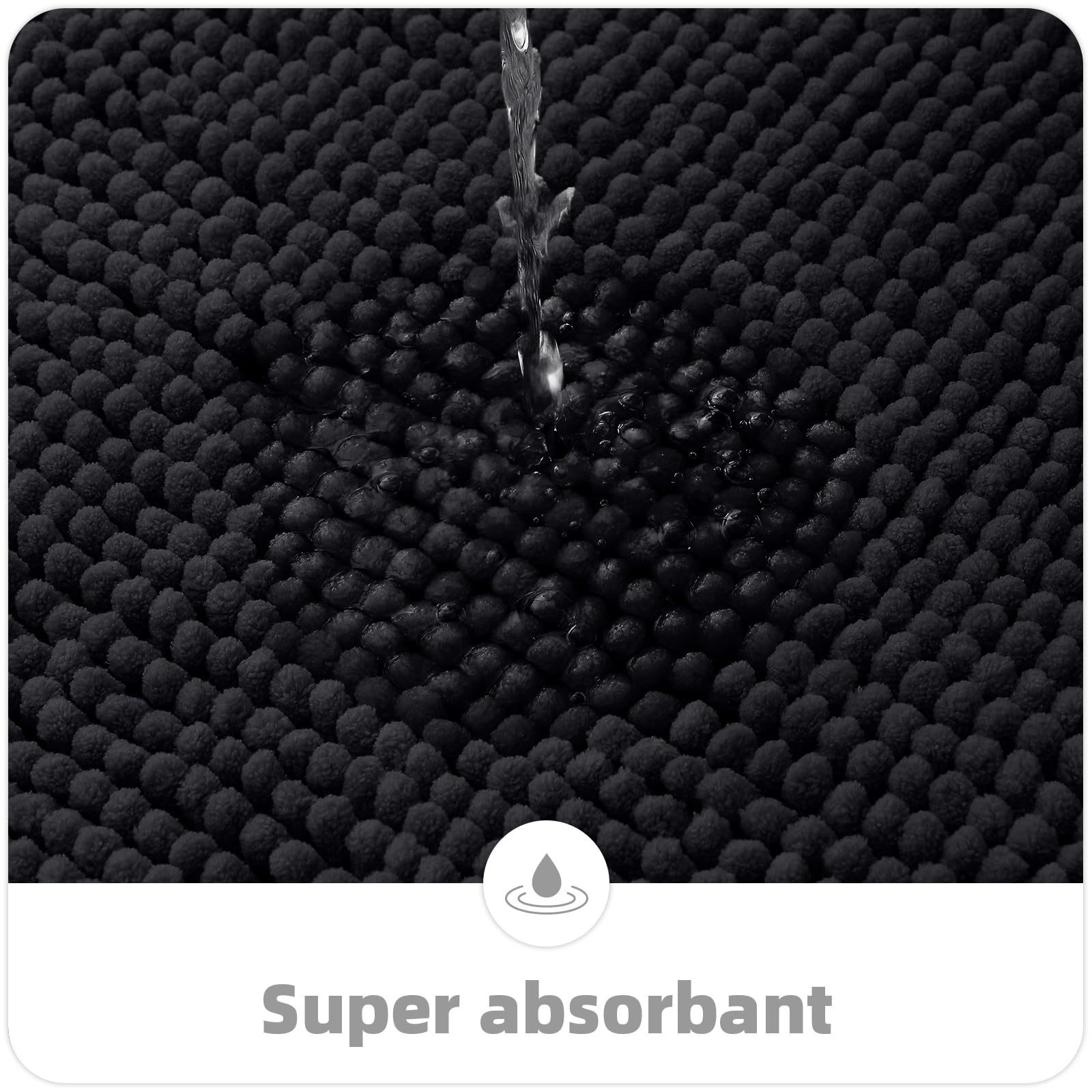 OLANLY Tapis de bain en chenille antidérapant 60 x 120 cm noir