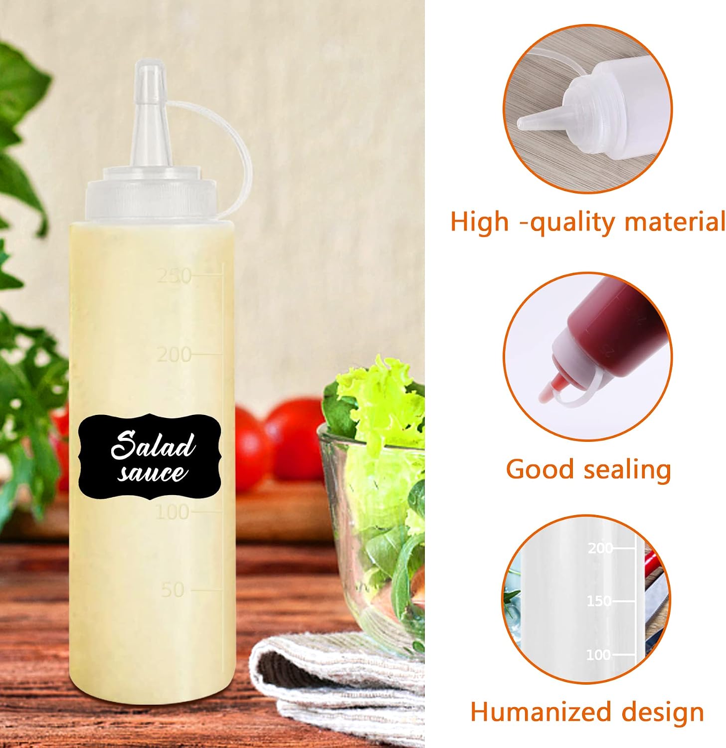 Hajoyful Squeeze Bottle Condiment Squeeze Bottles Plastic ketchup Squeeze Squirt bottle For Sauce,BBQ, Dressing, Paint, Workshop, Pancake Art Dispenser 12 pack 8 OZ…