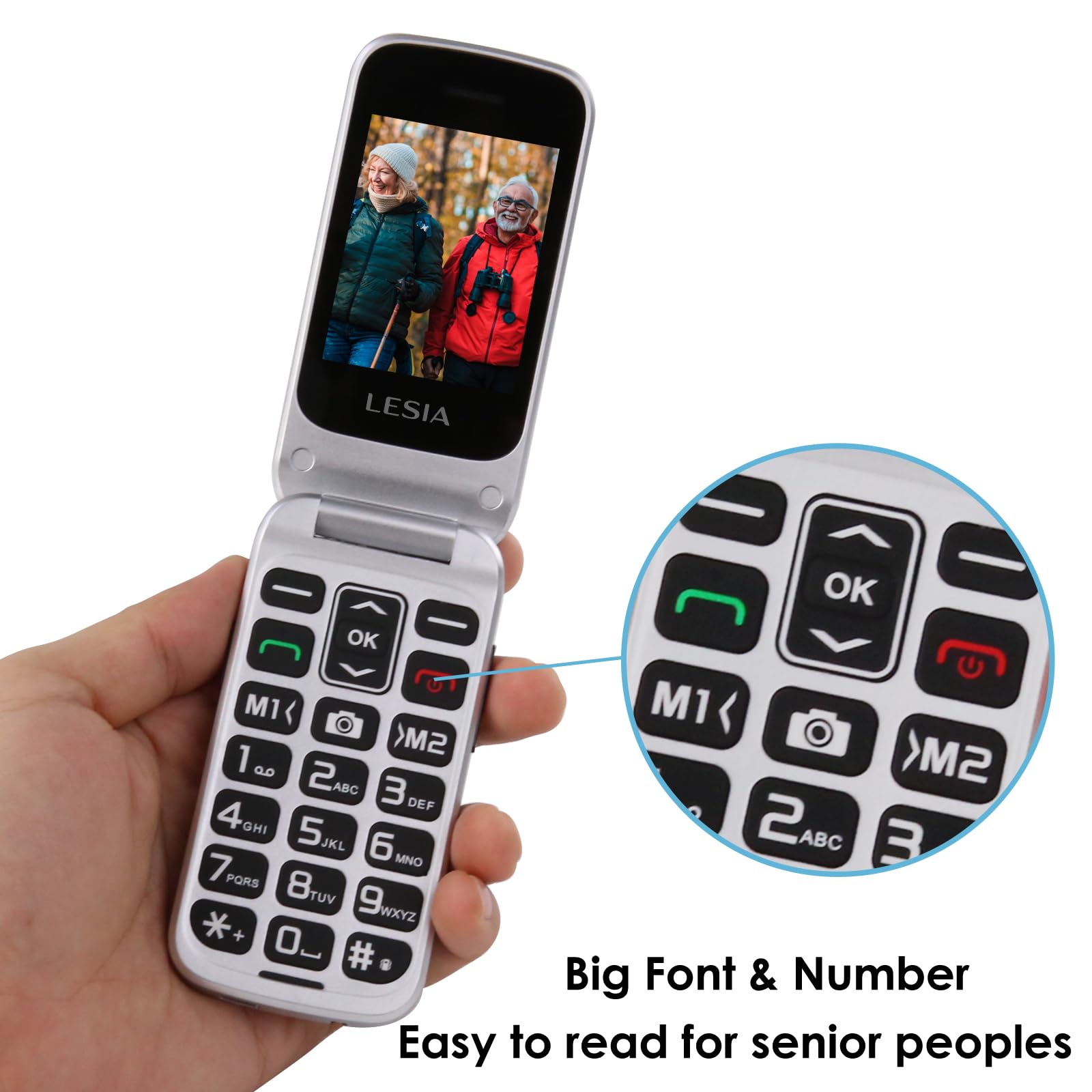 LESIA Teléfono Móvil para Personas Mayores de Tapa, 4G LTE Moviles de Teclas Grandes, Botón SOS, Fácil de Usar para Ancianos, Llamada Rápida, 1300mAh Batería,USB-C, Base de Carga, Flip Senior