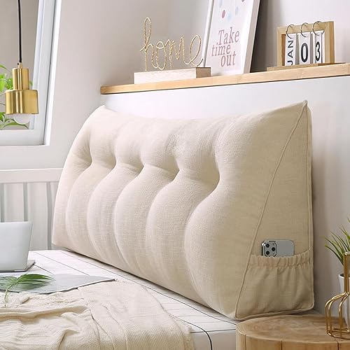 Almohada triangular grande para cabecero de lectura, almohada de lino y algodón para sofá cama, cojín de apoyo de posicionamiento con funda