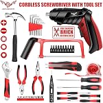 JENABOM 43 in 1 Household Tool Set with 3.6V Electric Screwdriver, Home Tool Kit with Cordless Drill Driver, Hand Tool Kits for Women&Men DIY Repair(Red)