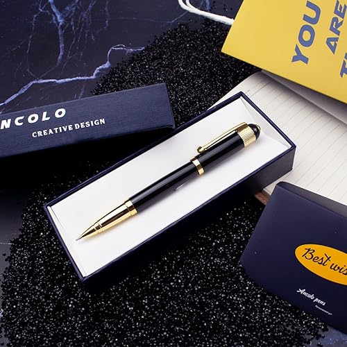 Miniatura 2 de Ancolo Juego de regalo de negocios con caja de bolígrafo, 2 recambios de tinta negra, cuerpo de metal, grabado con nombres, mensaje en los