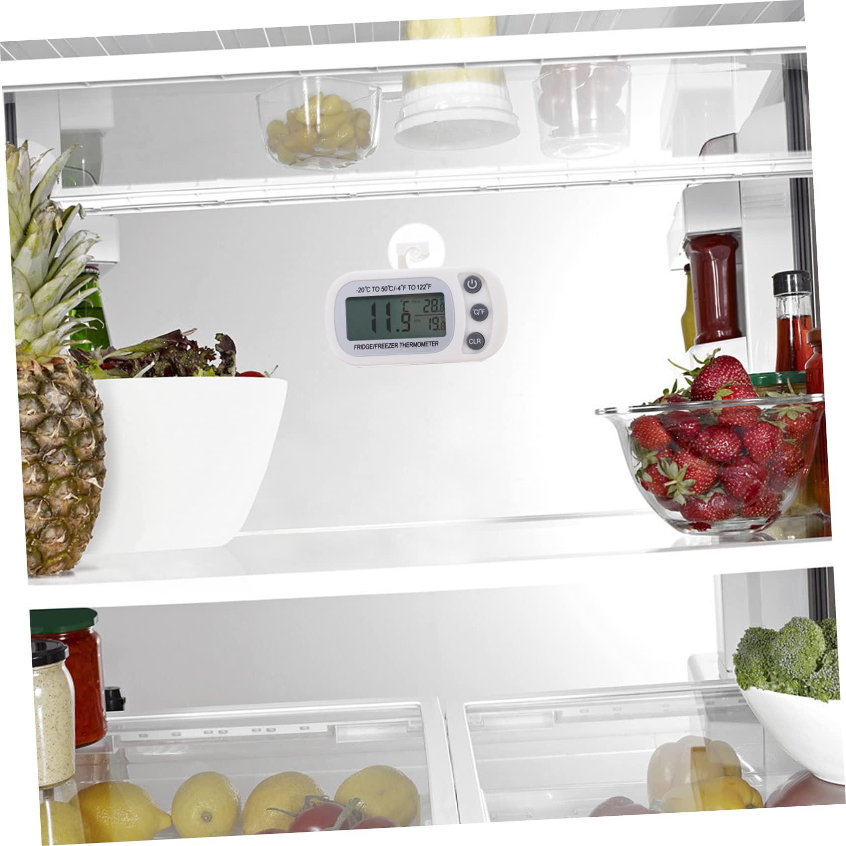 GRIRIW 2Pcs Digital Refrigerator Thermometer Freezer Temperature for Home Kitchen Indoor Use Easy Switching Compact Design for Space Saving