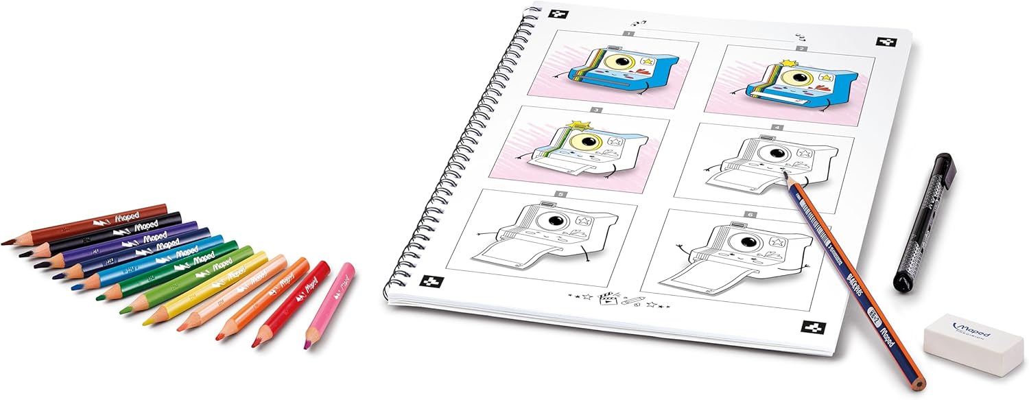Maped Creativ – Animaker Flash Poetic Complete Set with Colouring Book + Pencils Supplies – Instructions and Animaker App Access – Suitable for Ages 6 and Above