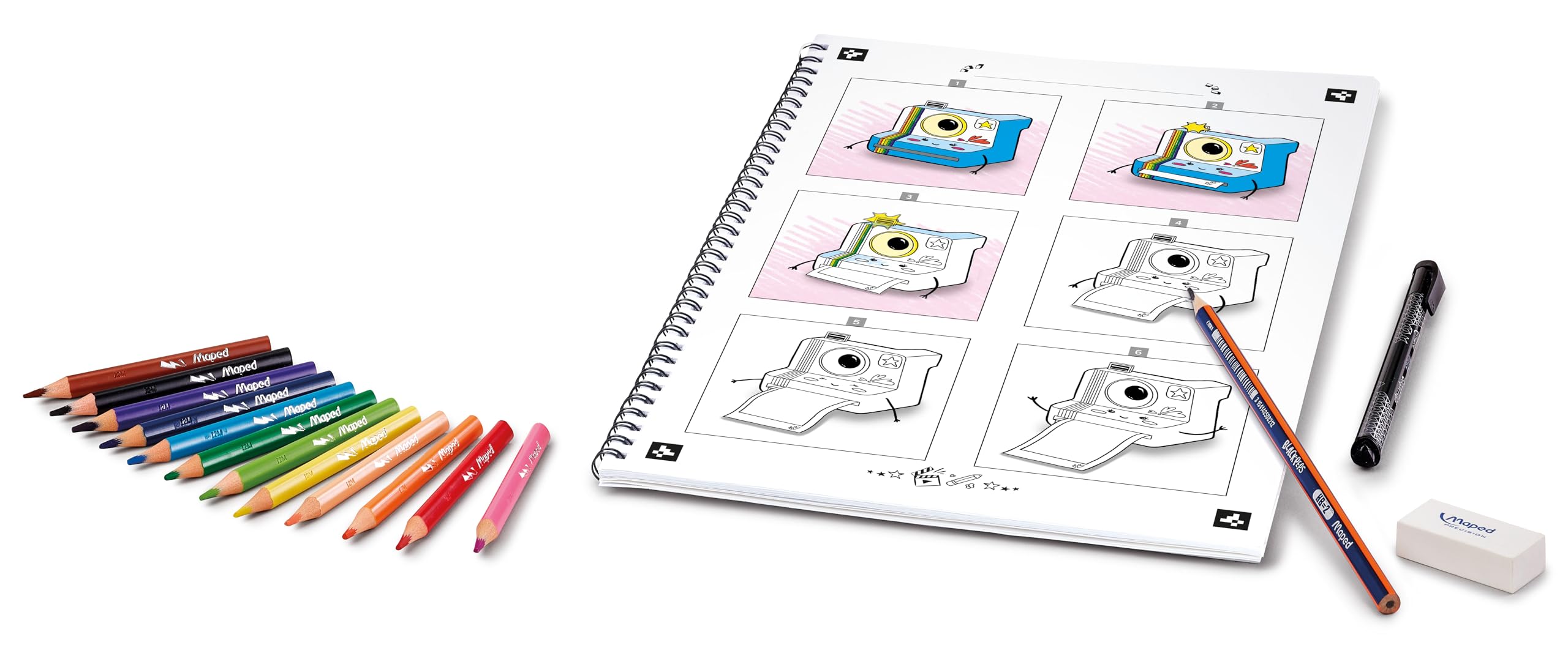 Maped Creativ – Animaker Flash Poetic Complete Set with Colouring Book + Pencils Supplies – Instructions and Animaker App Access – Suitable for Ages 6 and Above