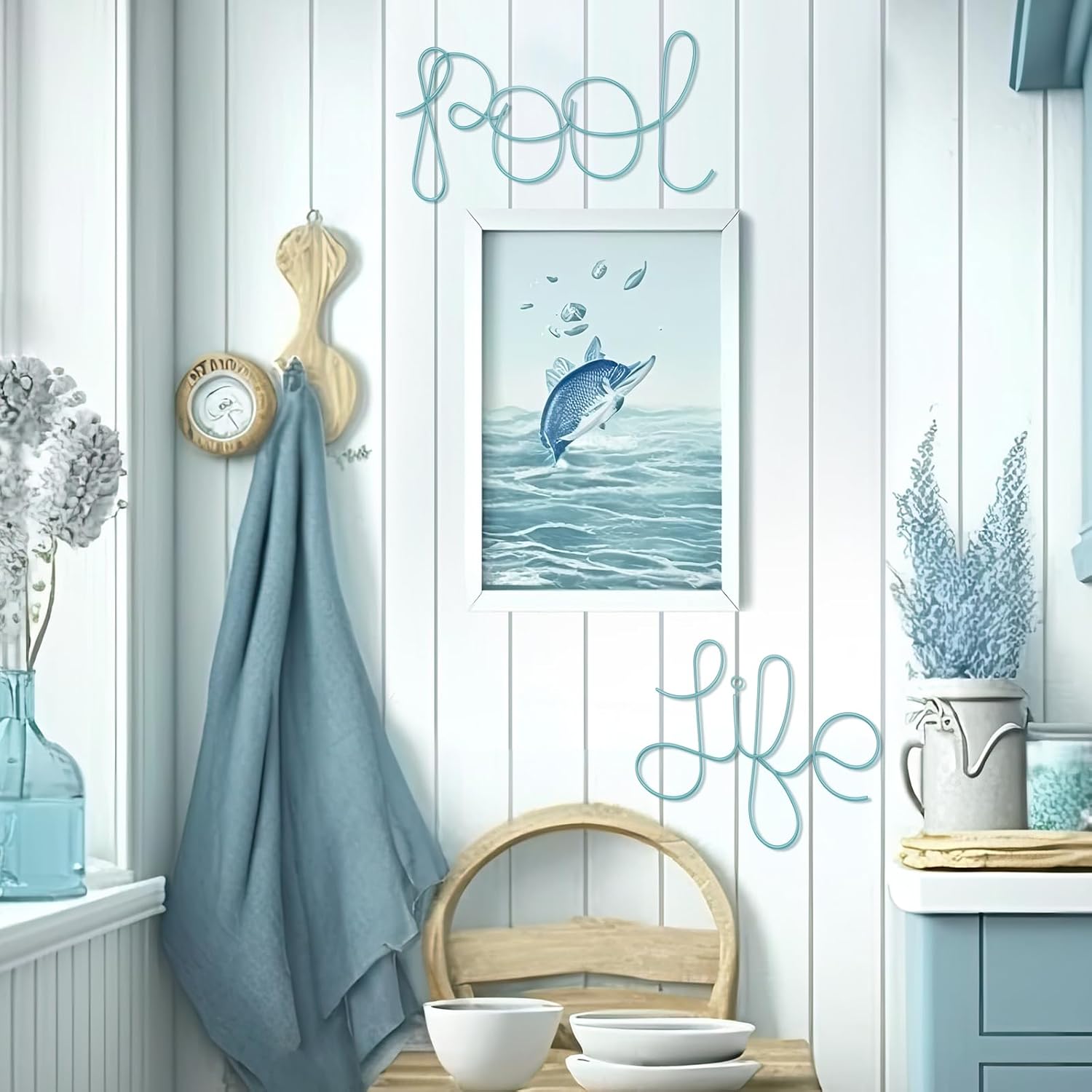 Wesiti 2 Pcs Pool Life Pool Sign Metal Wall Art Decor Outside Funny Decor Swimming Decorations Outdoor Summer Beach Patio Tropical Seaside Letter Wire Art Wall Home Bathroom Holiday - Image 6