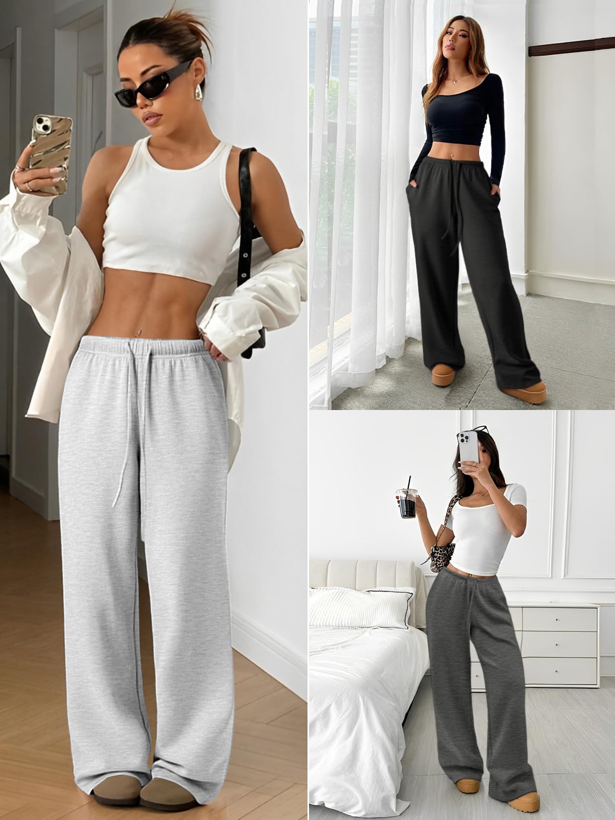 ATHMILE Womens Sweatpants Wide Leg Barrel Pants Baggy Joggers Low Waist Fall Fashion Winter Clothing Pockets 2025