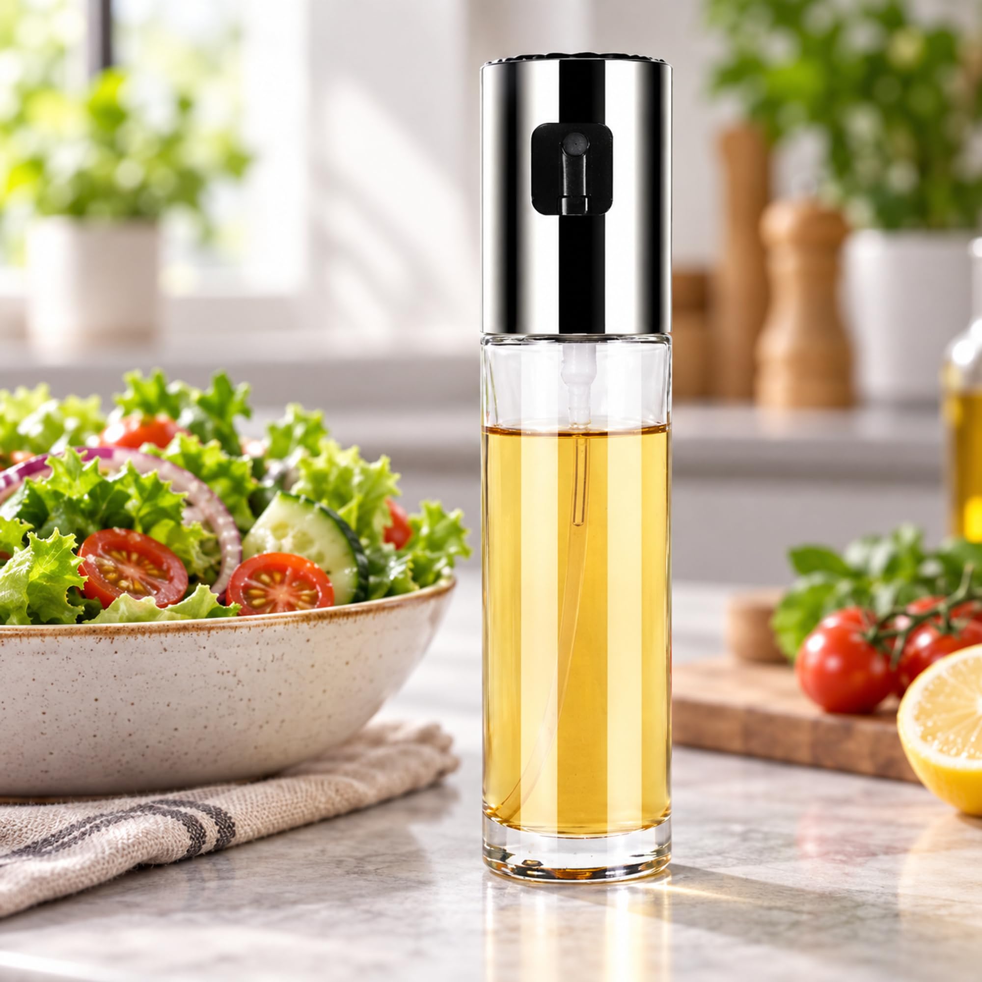 Glass Cooking Oil Sprayer, Kitchen Oil Dispensing Bottle for Seasoning Food during Salad Prep and Home Cooking