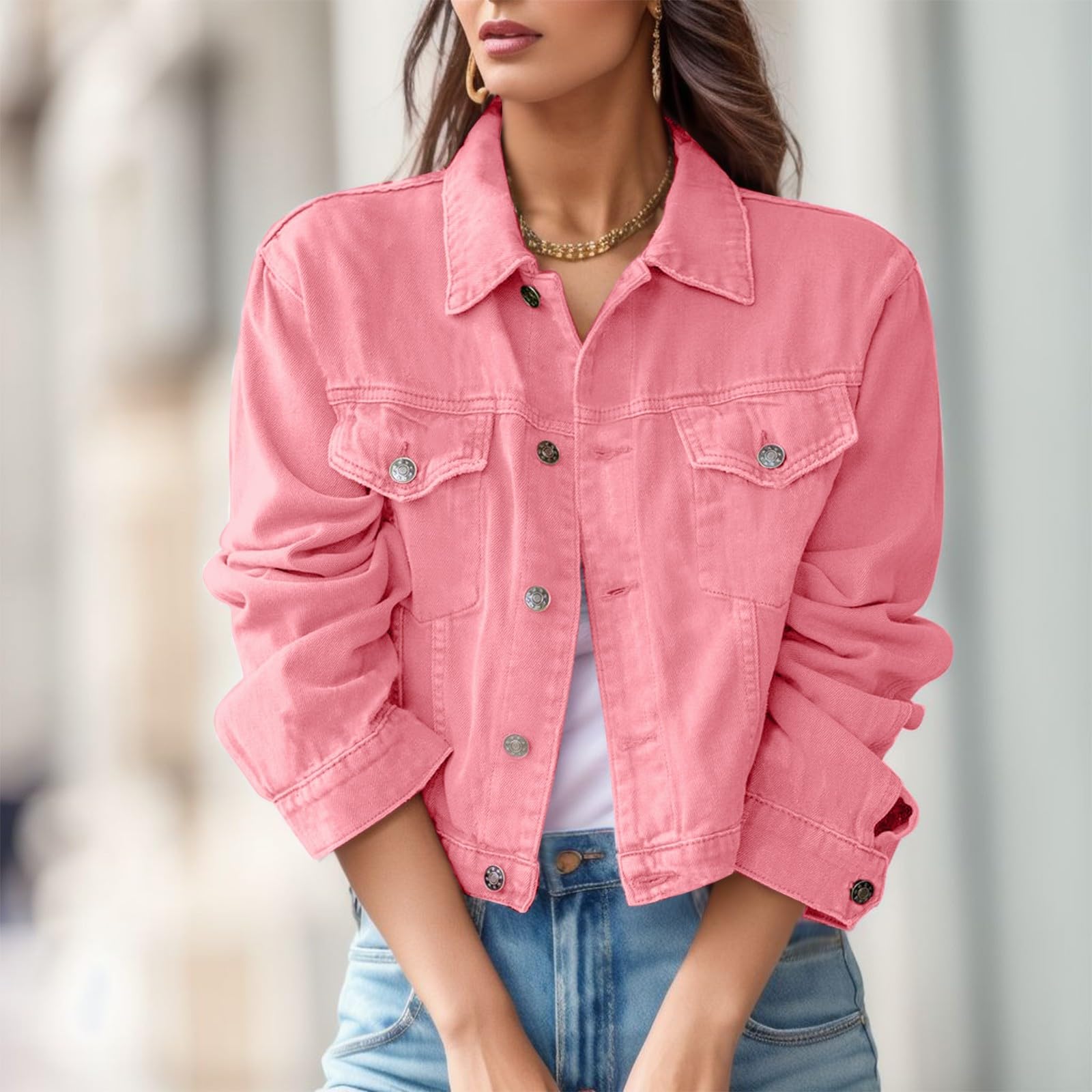Chaqueta vaquera para mujer con botones y bolsillo
