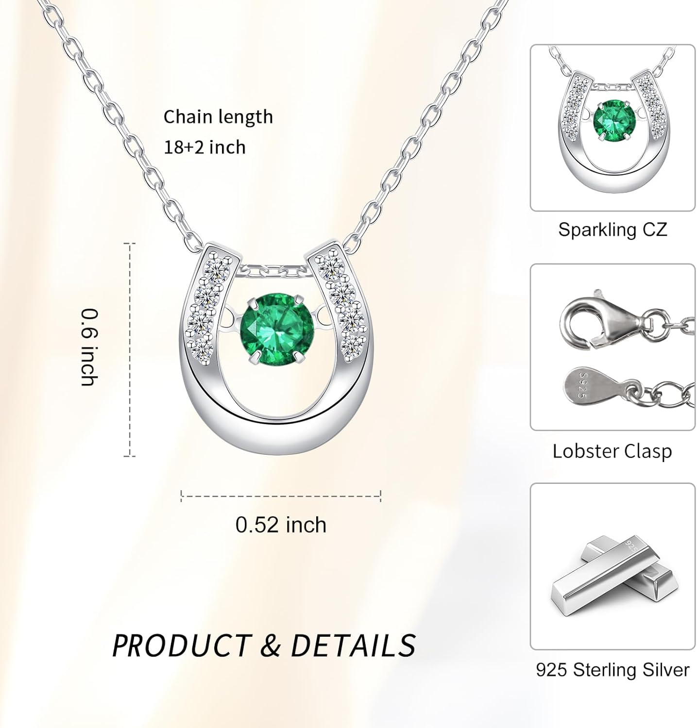 925 Sterling Silver Birthstone Horseshoe Necklace Dacing CZ Cute U Lucky Pendant Horse Jewelry for Women - Image 5