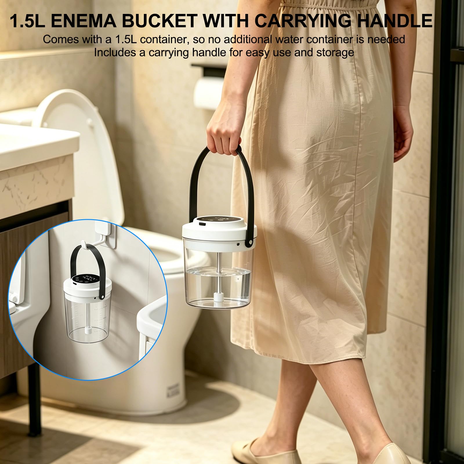 Kit de enema eléctrico de café para limpieza de colon para mujeres y hombres, cubo de enema de 1.5 L, kit de limpieza orgánica con presión de agua ajustable de 100 niveles, pantalla LED, 10 boquillas