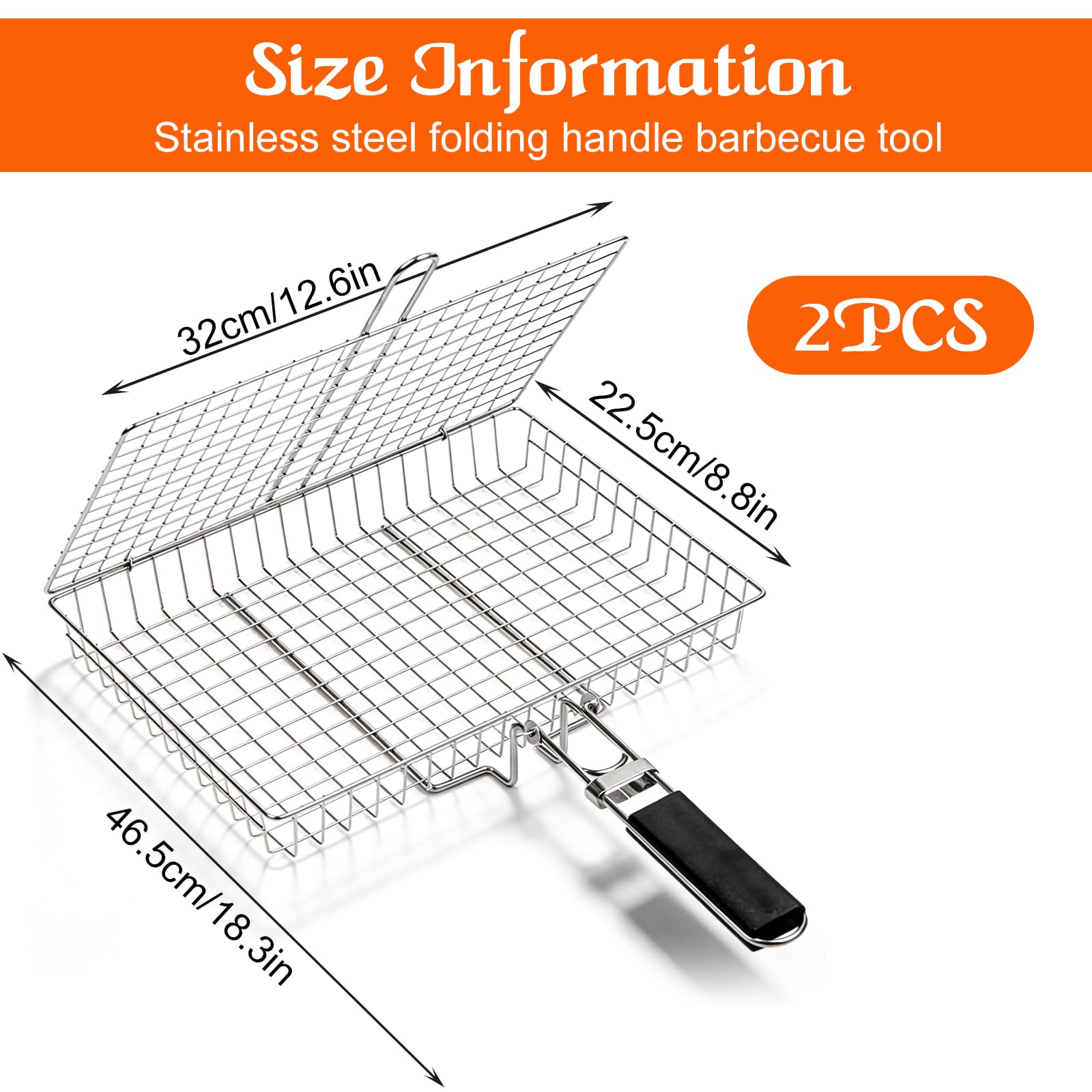 Lot de 2 paniers de barbecue en acier inoxydable - Support pour poisson - Panier à légumes et viande - Pour barbecue, camping et barbecue en plein air