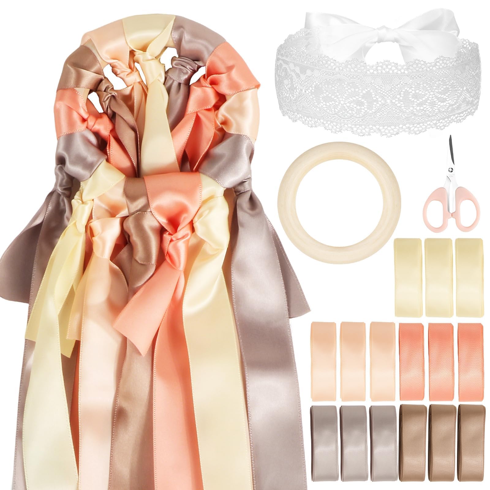 Kit Jeu Du Ruban Pour Bouquet De Mariée - 16 Rubans Satin + Anneau En Bois + Bandeau Yeux - Animation Mariage, Anniversaire, Fête