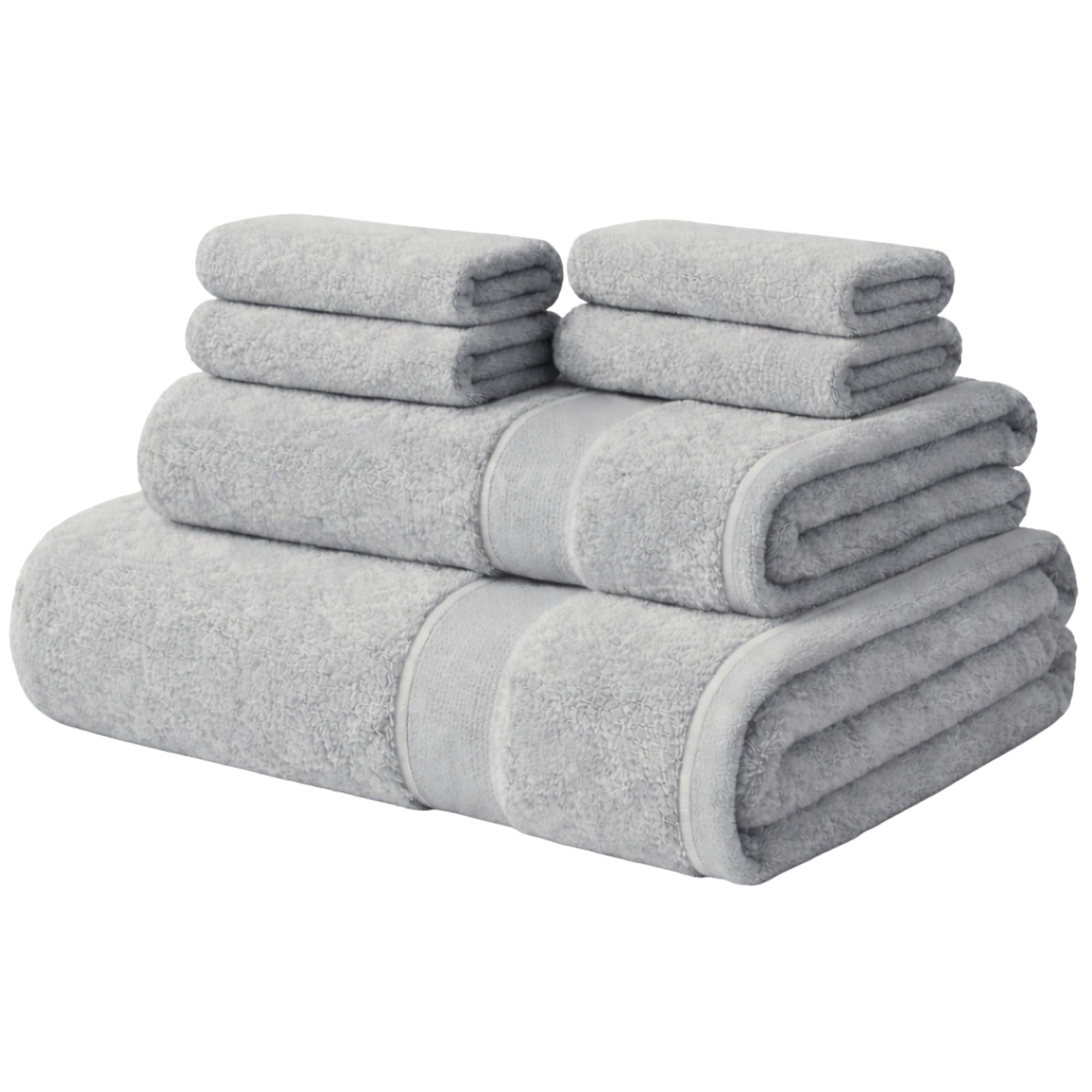 ATEN Homeware Egyptian Cotton Bath Towel Set - 6 Piece Set with 1 Large Bath Towel, 1 Hand Towel and 4 Face Towels - Ultra Soft & Highly Absorbent, OEKO-TEX Certified, Made in Egypt (Grey)