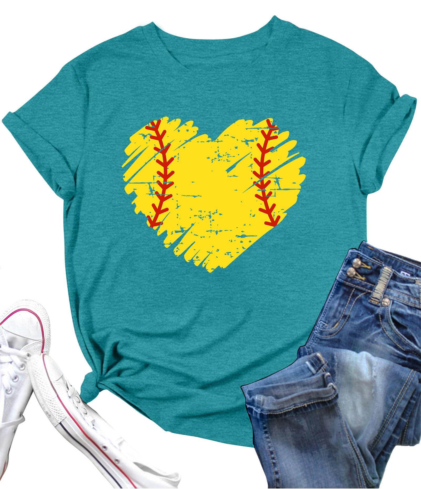 LAZYCHILD Softball Shirts for Women: Funny Softball Mom T-Shirt Love Softball Graphic Shirt Softball Player Tops