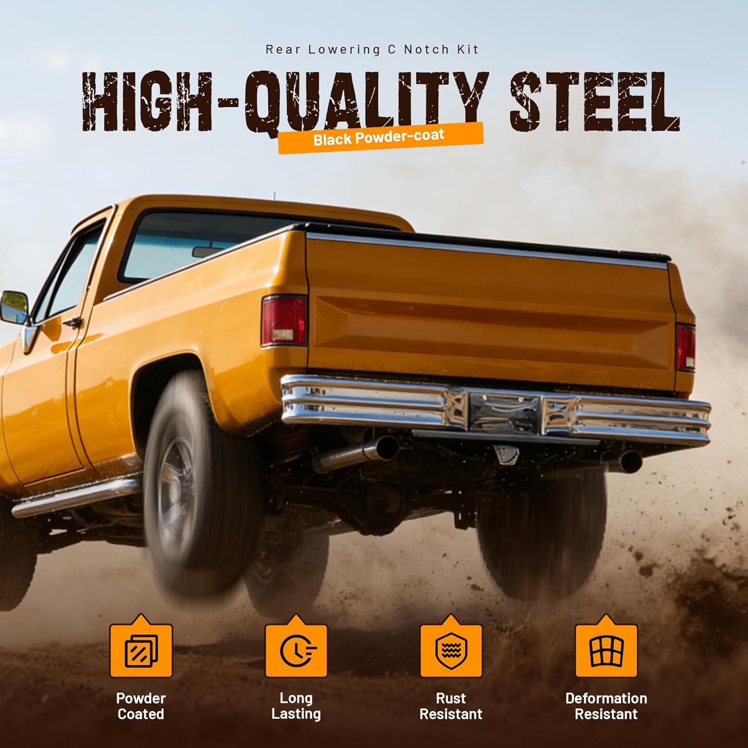 Rear Lowering C Notch Kit Compatible with 1973-1987 Chevrolet C10 C20 C30 R20 R30 GMC C2500 C3500 R2500 R3500 Suspension Drop Flip Cnotch C-Notch Bolt-on Frame Body Rust Repair Kit Steel