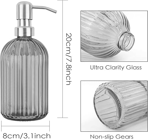 Miniatura 7 de Dispensador de jabón de cristal, botella de vidrio transparente líquido recargable para manos con bomba para aceites esenciales, lociones, jabones