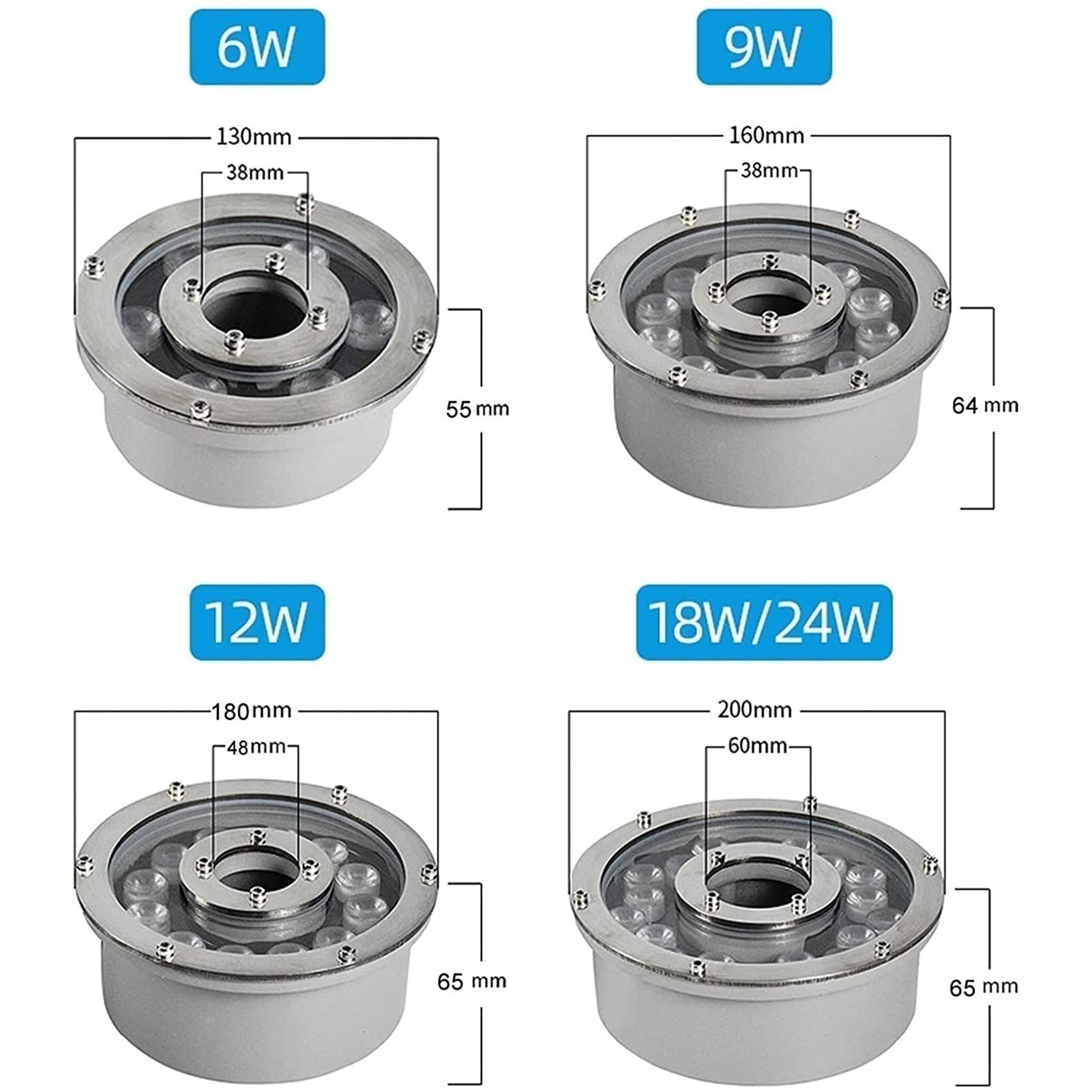 LED-Ring-Brunnen-Lichter, RGB-Unterwasserlicht IP68 Wasserdicht 12V/24V Farbwechsel Tauchfähig Landschaftsbeleuchtung für Gartenbrunnen Pool(12W,AC 12V)