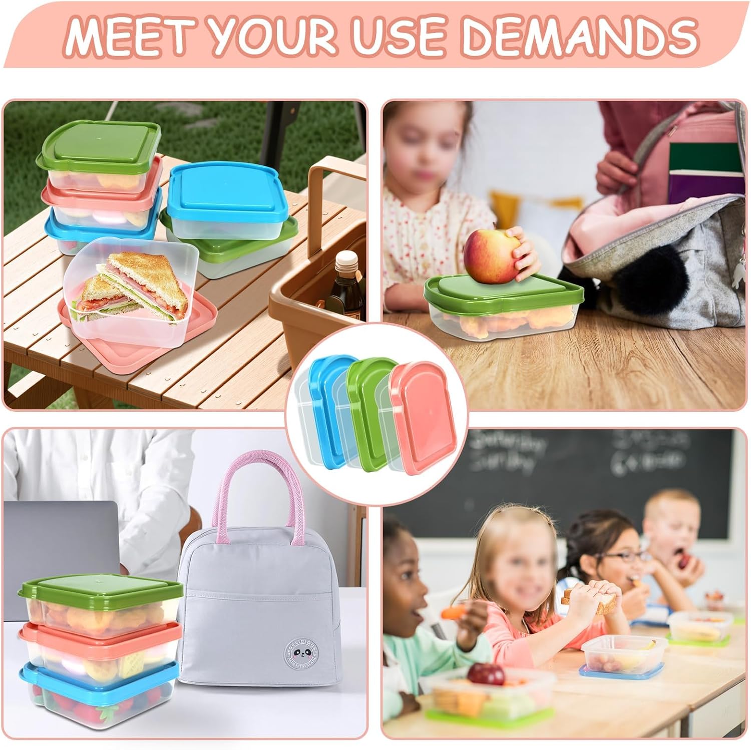 6 Pack Sandwich Containers, Colored Sandwich Boxes for Lunch, Reusable and Easy to Open Fun Sandwich Container (in 3 Colors) - Image 6