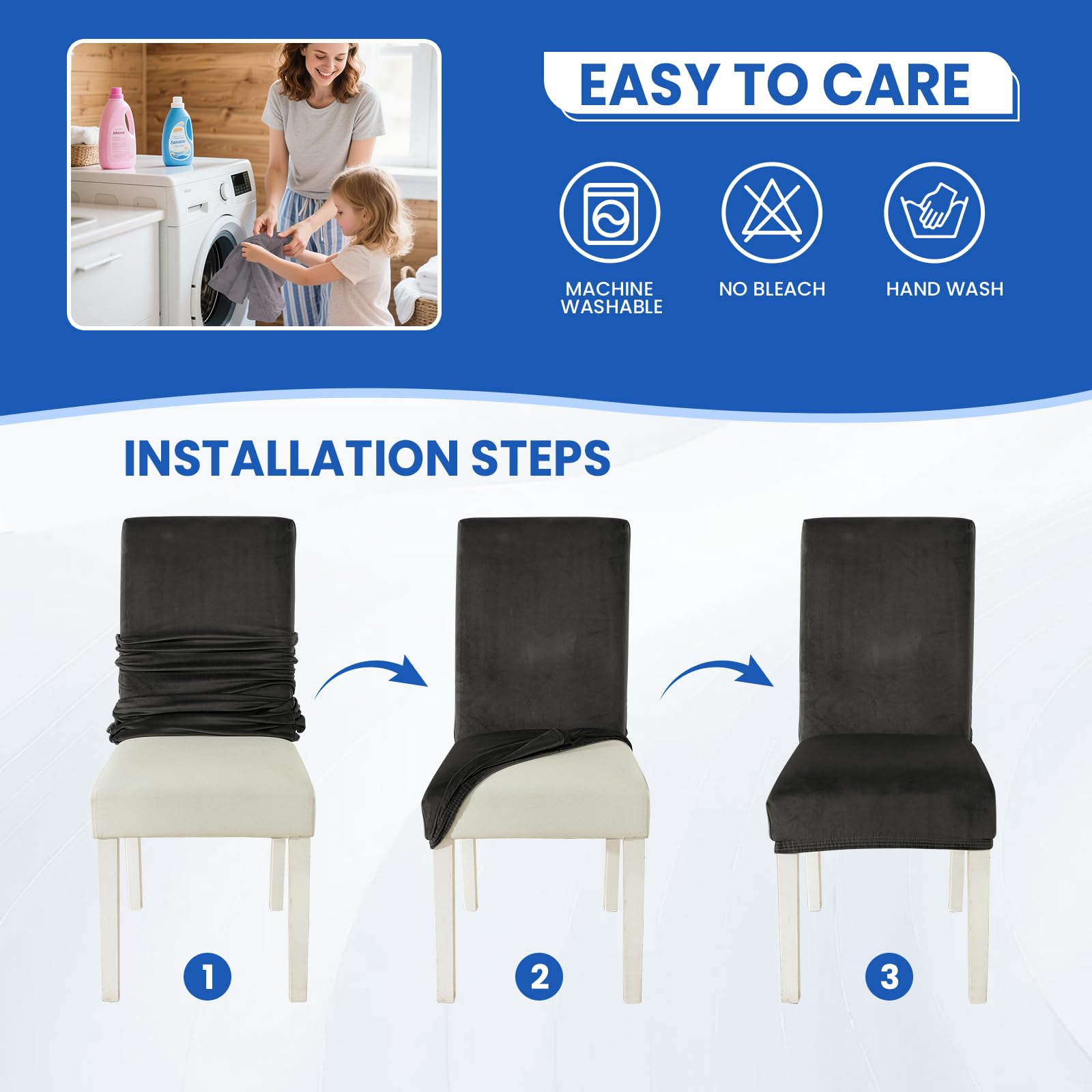 Ystyle Housse de Chaise Velours 6 Pièces Élastique Universel Lavable Gris Foncé