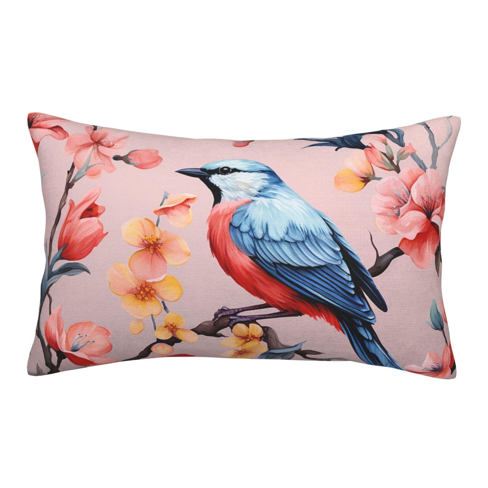 Velvet Pillowcases 14"x20" Ultra Soft Breathable Pillow Cases, Luxury Fuzzy Throw Pillow Covers with Zipper, Flower Birds Pillow Shams All Seasons Decorative Cushion Cases for Couch