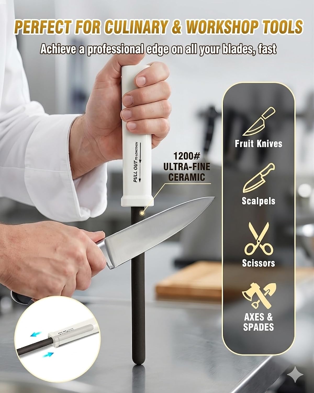 Professional Electric Knife Sharpener with Extendable Sharpening Rod | 4-Stage Diamond Abrasive System, 100% Diamond Abrasives, Precision Angle Guides