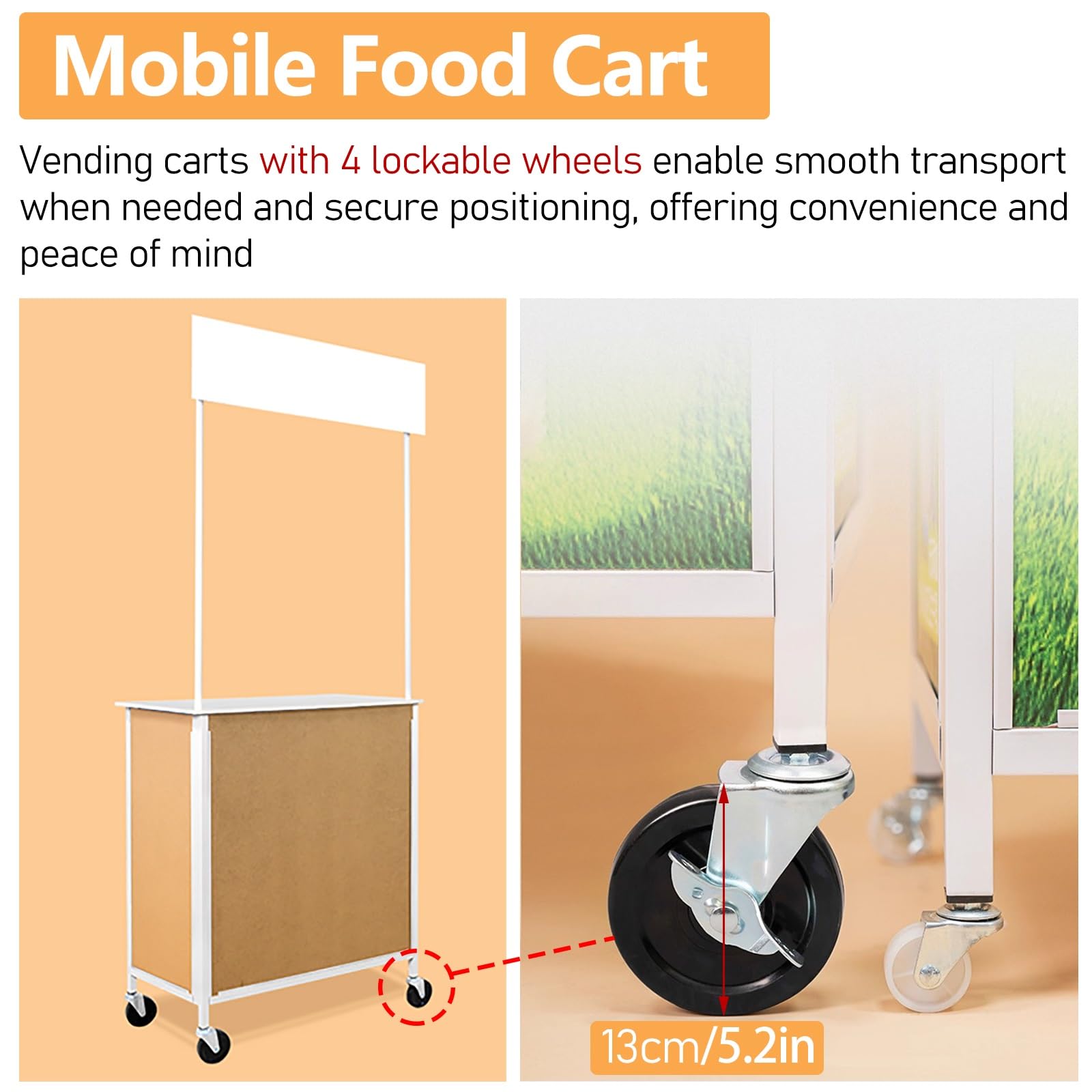 Carrello portatile con ruote Carrelli distributivi con ruote, carretto per cibo da strada/hot dog/limonata, chiosco pieghevole per organizzatori di feste, mercati agricoli, organizzazione di eventi