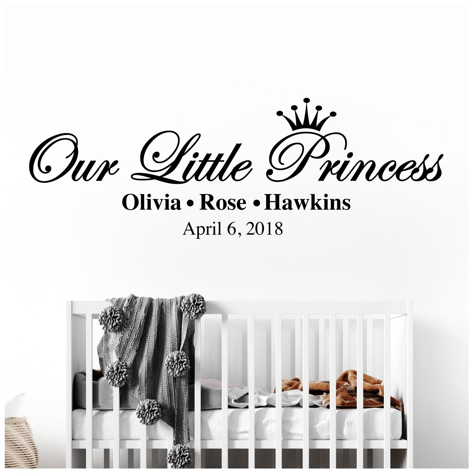 Our Little Princess, Names & Date of Birth - Baby Nursery Girls Wall Sticker [Medium] [Black]