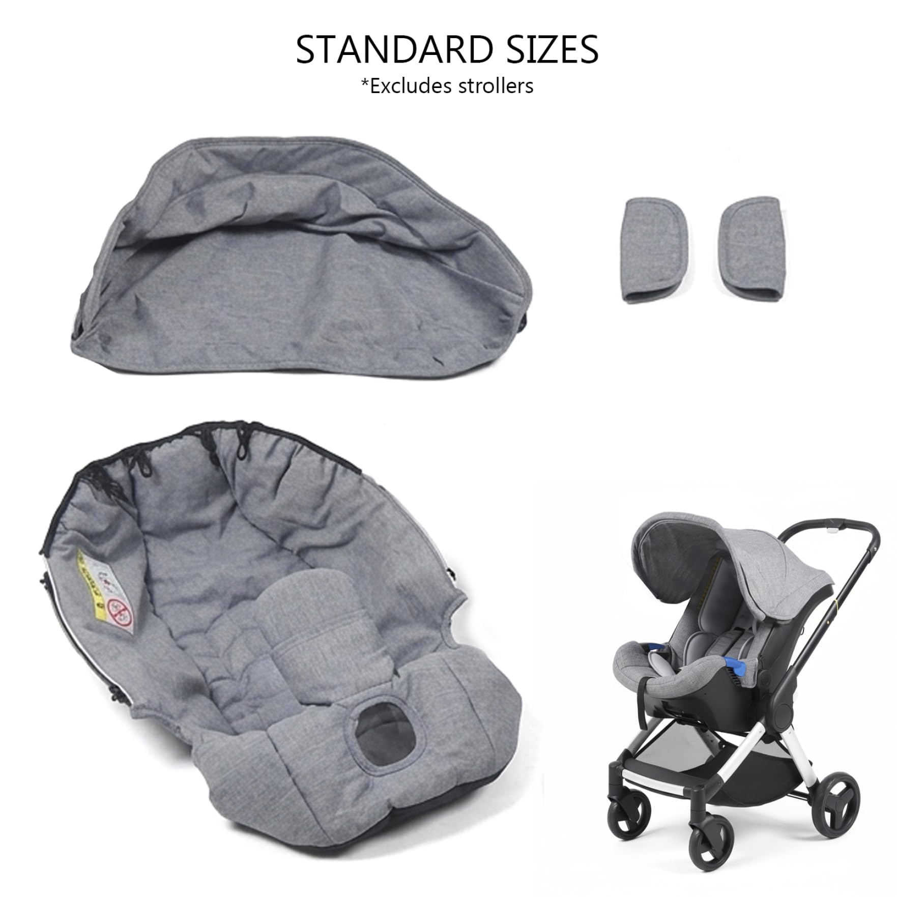 Juego de funda para el asiento y capota de cochecito con mosquitera, funda para la lluvia, bolsa de almacenamiento y fundas para las ruedas;accesorios para cochecito que ofrecen mayor comodidad; gris